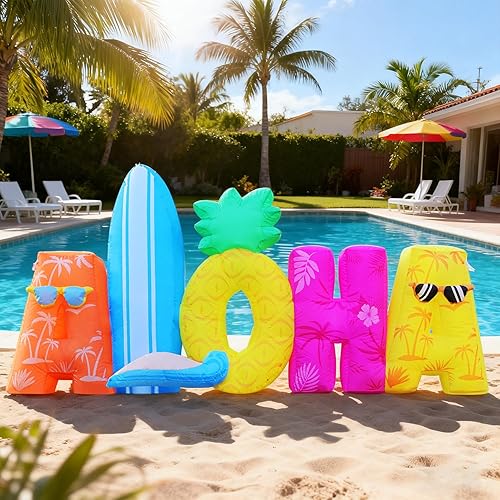 Miniatura 3 de 6FT Tiki Luau Inflatables, Aloha, Blow up Party Beach Decor Hawaiian Party Giant Yard Decoration, Outdoor Built-in LED Lights Lawn Holiday Summer