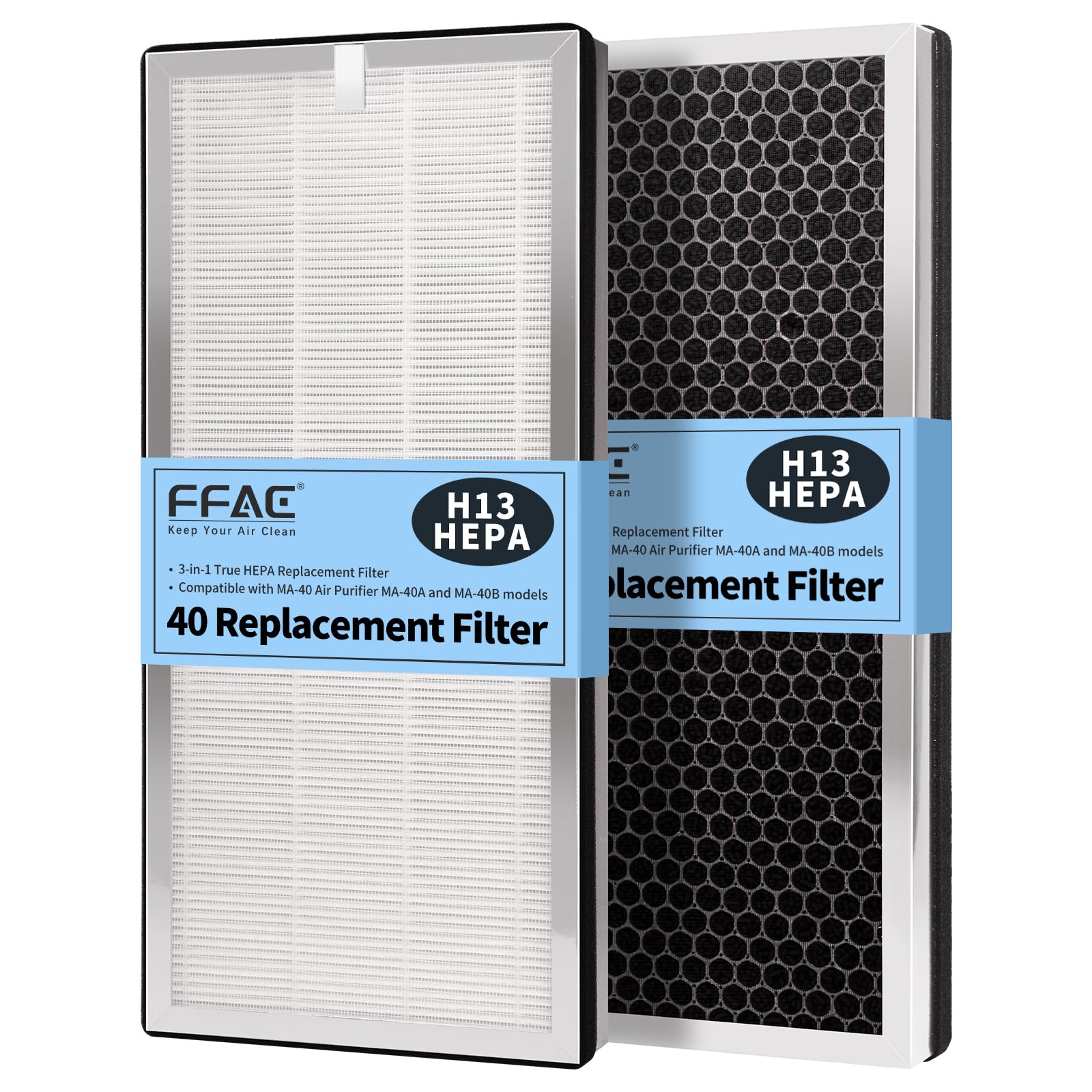 FFAC MA-40 Replacement Filter Compatible with MA-40 Air Purifiers, 3-in-1 High-Efficiency Filtration System for MA40W MA40B, H13 True HEPA with Activated Carbon Pre-Filter