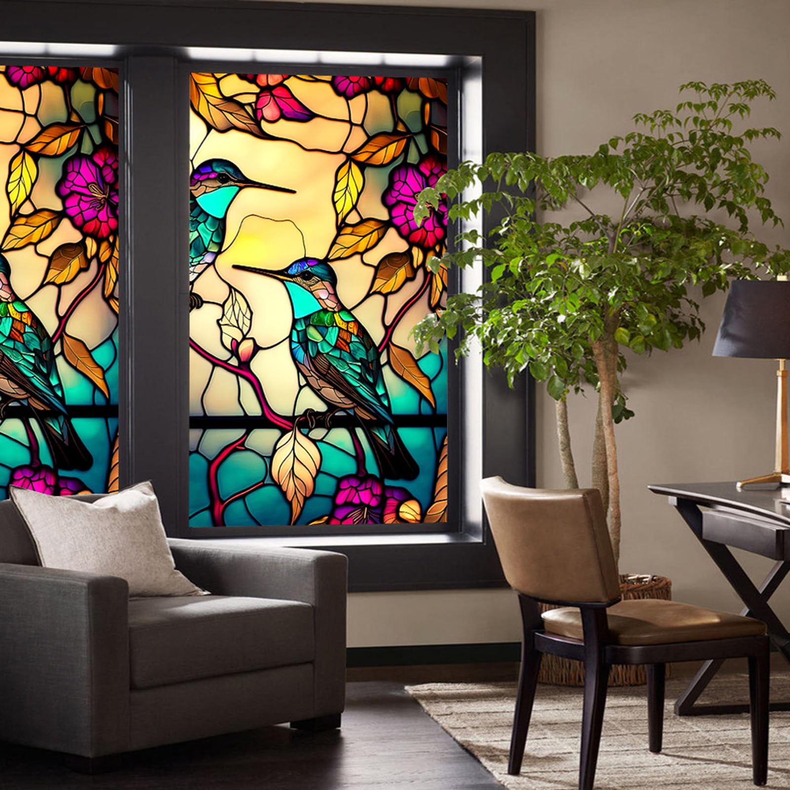 Buntglas-Fensterfolie Mit Libellen-Motiv – Statisch Haftend, 45x99,8 Cm, Sichtschutz & UV-Schutz Für Heim & Büro