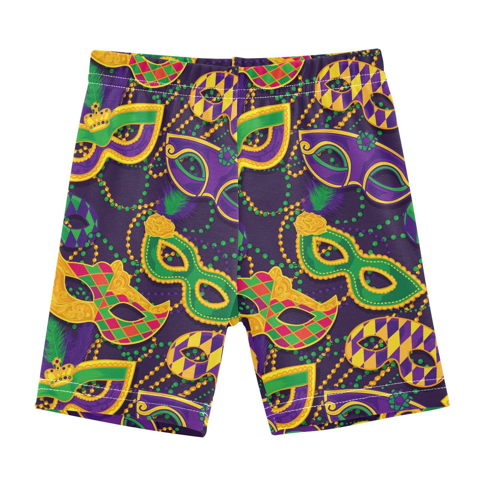 Aflyko Fat Tuesday Girls' Shorts Carnival Party Masks Beads Soft Summer Boxers Short Leggings Dance Bottoms Multi