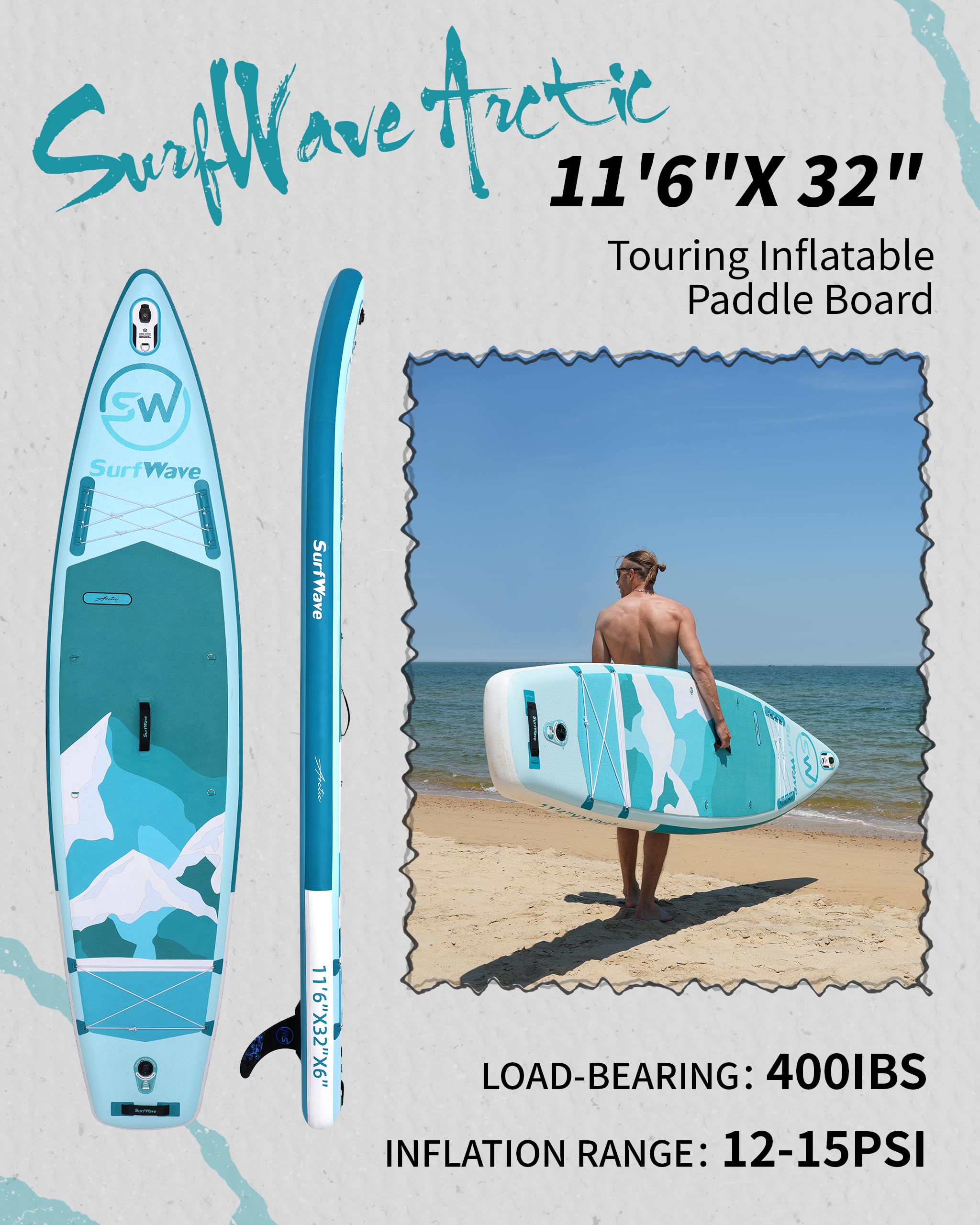 Inflatable Stand Up Paddle Board 11'x34 Travel SUP, Ideal for Beginners and Open Water