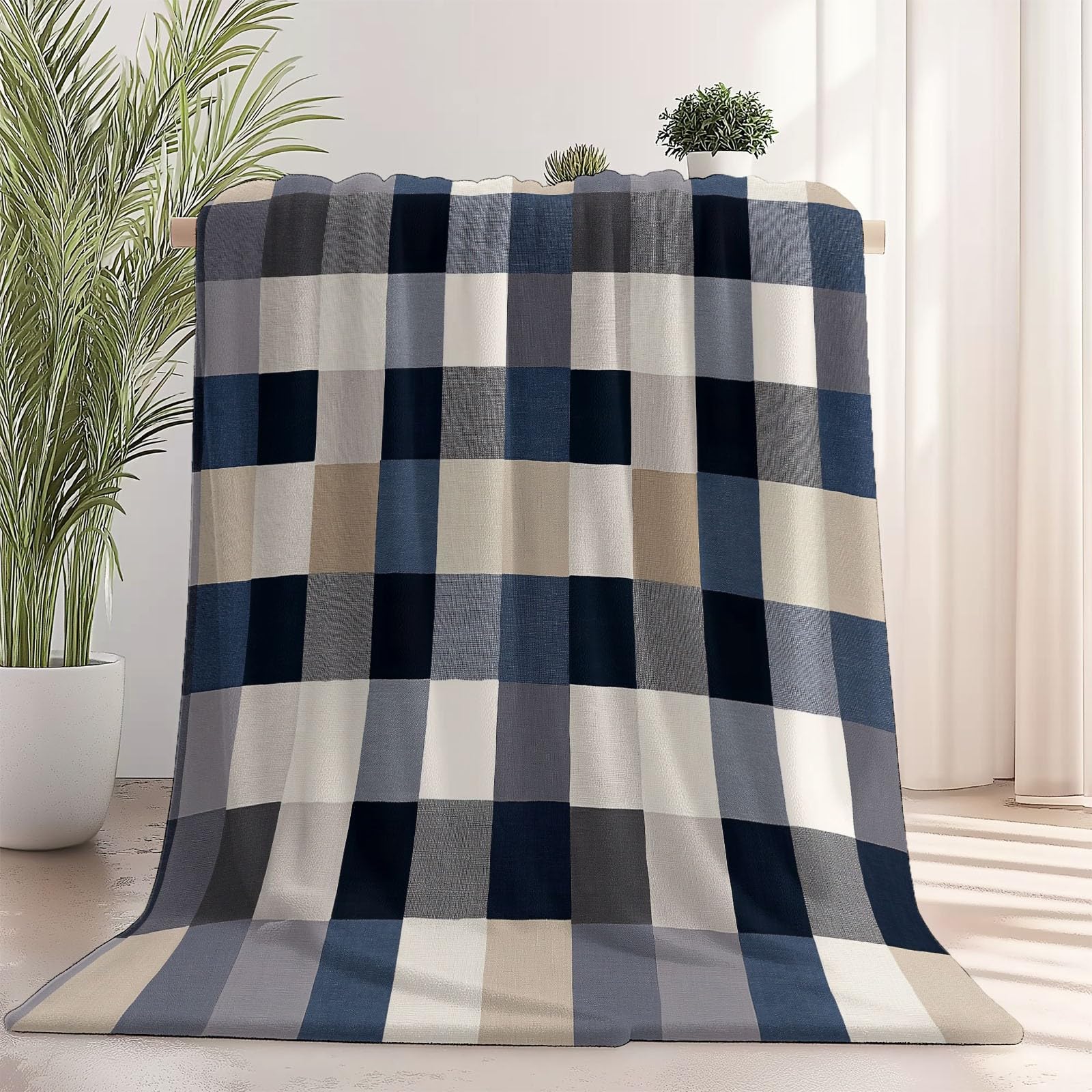 Coperta Piccoli Quadrati Minimalisti per donne e uomini, morbida coperta in flanella per divano letto - decorazione per la cameretta dei bambini, 200 x 220 cm Grigio
