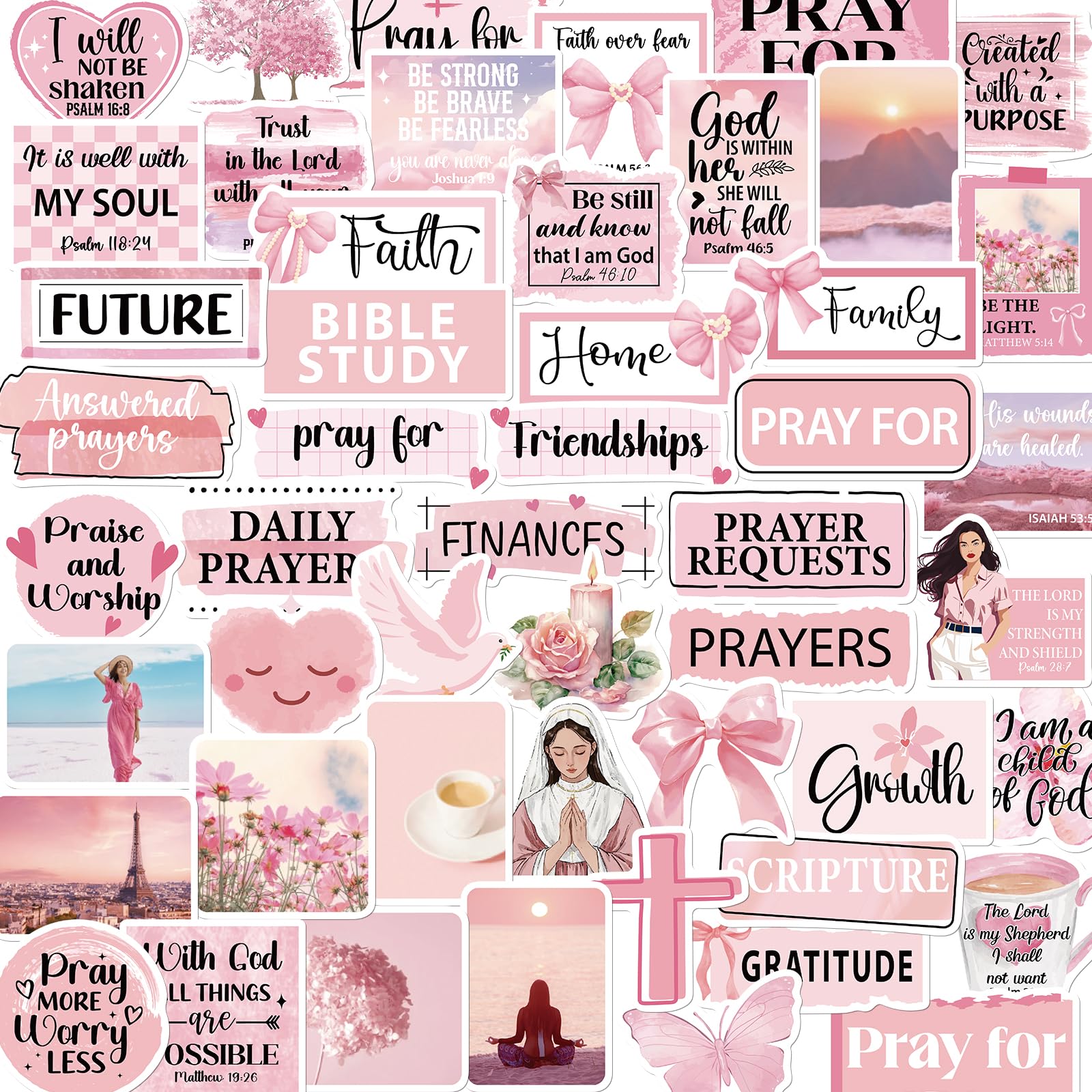 Pink Prayer Board Supplies - 50Pcs Prayer Board Vision Board Stickers, Motivational Bible Scriptures Sticker, Religious Christian Decals for Strength Faith Hope, Church Bible Study Kits