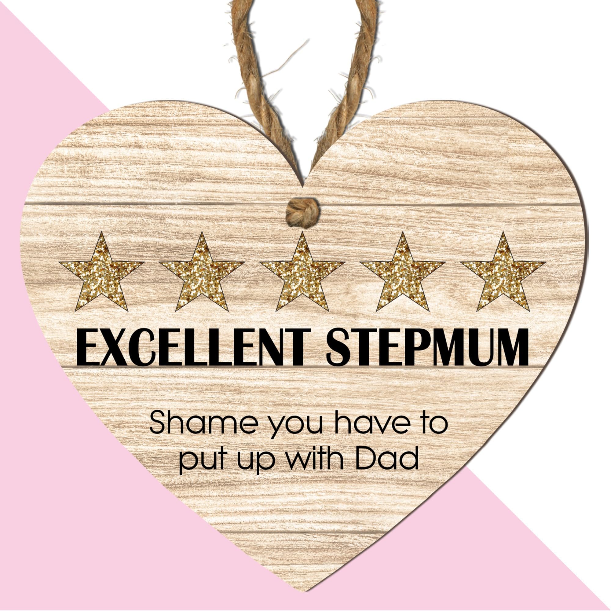 "Excellent Step Mum" Wooden Heart Plaque | Step Mum Gift, Sentimental Keepsake, Handmade, Appreciation Gift, Hanging Decoration, Daughter/Son Gift (Large: 23 cm (H) × 20 cm (W))