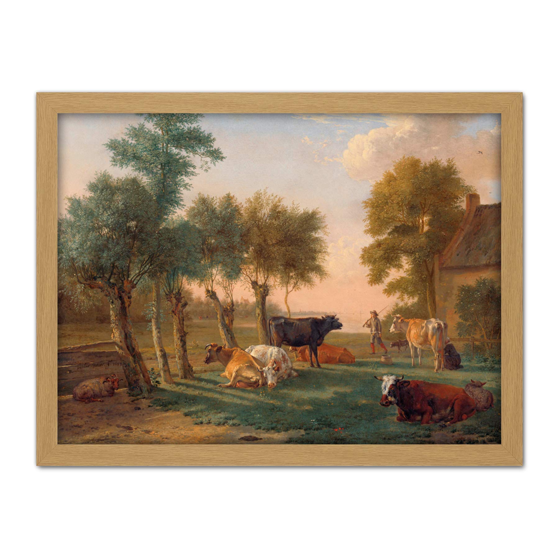 Artery8 Paul Gabriel Cows In A Meadow Near A Farm Painting Artwork Framed Wall Art Print 18X24 Inch