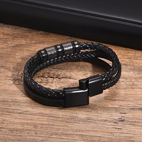 Miniatura 3 de Pulseras italianas hechas a mano de cuero genuino para hombres, clip de acero inoxidable, pulsera de múltiples capas para hombre, regalo para