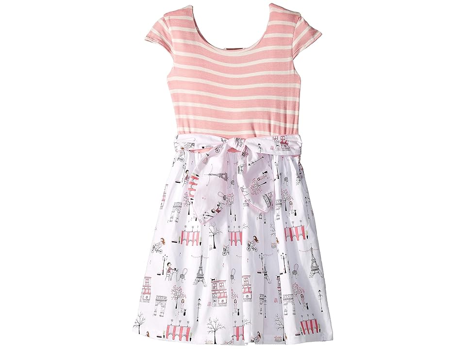 

fiveloaves twofish Maddy Cafe Pink Stripe Dress (Toddler/Little Kids/Big Kids) (Pink/White) Girl's Dress