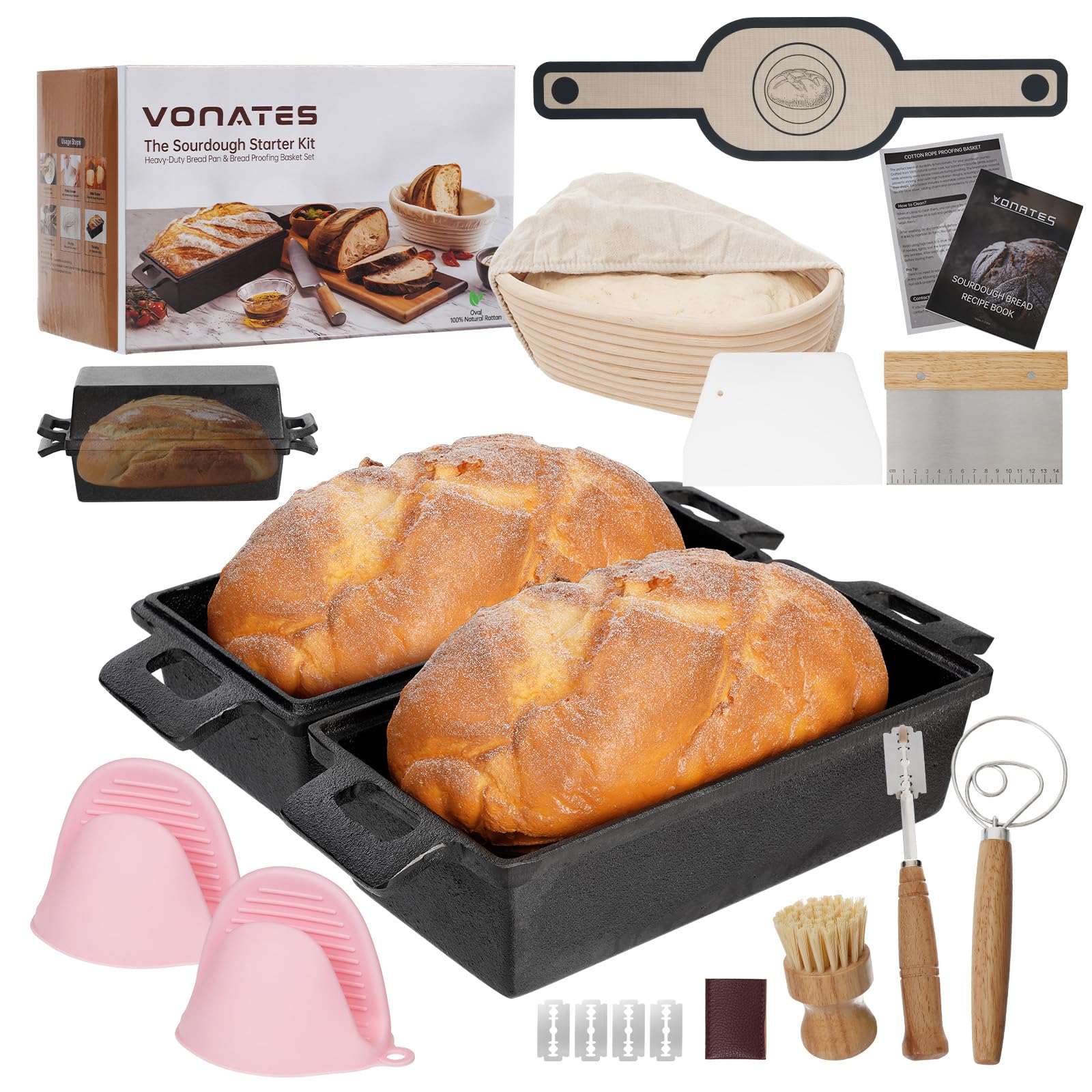 Kastenform aus Gusseisen mit Deckel, Brotbackformen für selbstgemachtes Brot, Kastenform zum Brotbacken, 2-teiliges Set