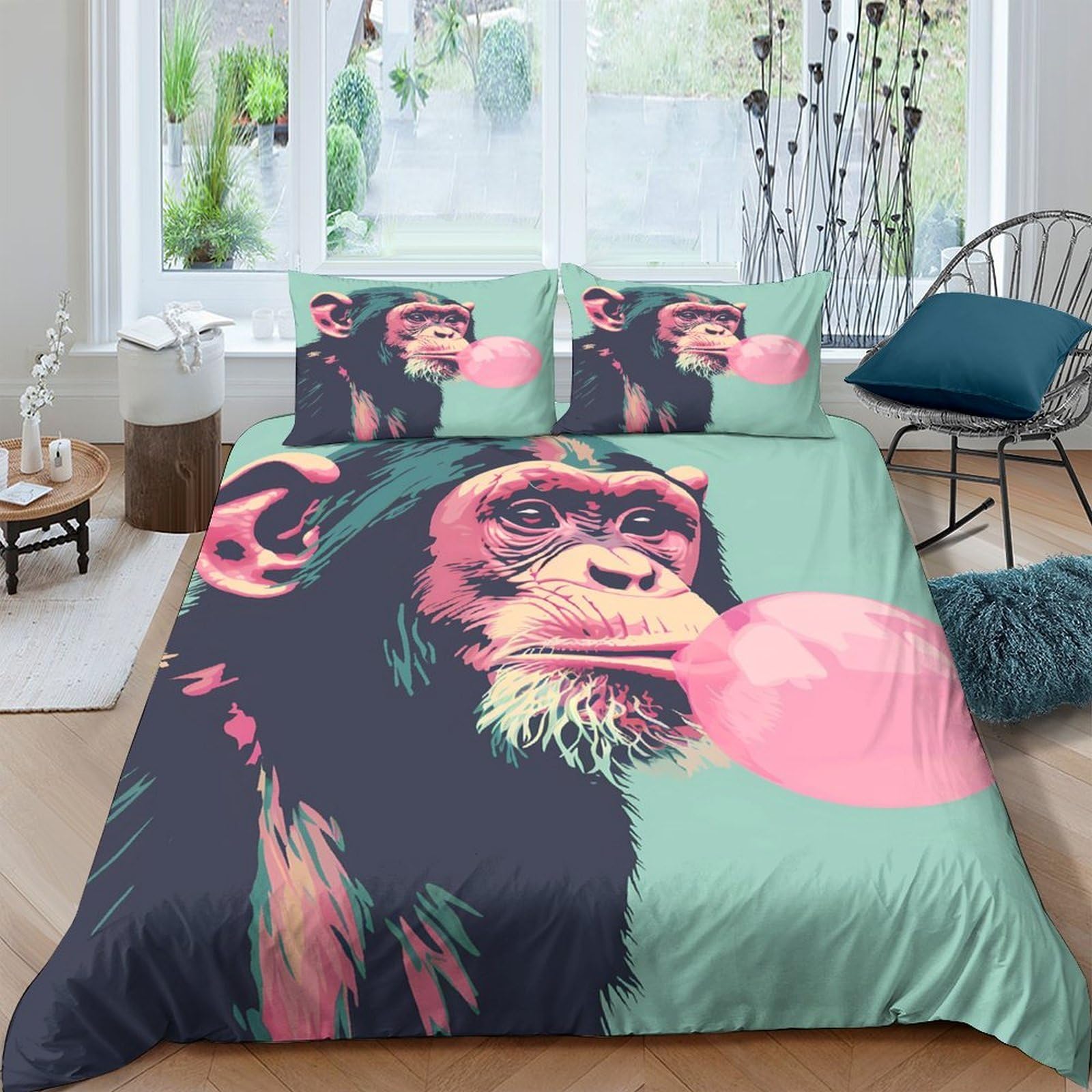 Ctjqhvkz Style-7 3D Printed Bubble Gum Chimpanzee Fitted Sheet Microfiber Soft Pop Art Bed Cover For Bedroom Dorm Mattress Protection Decor Single（135X200cm）