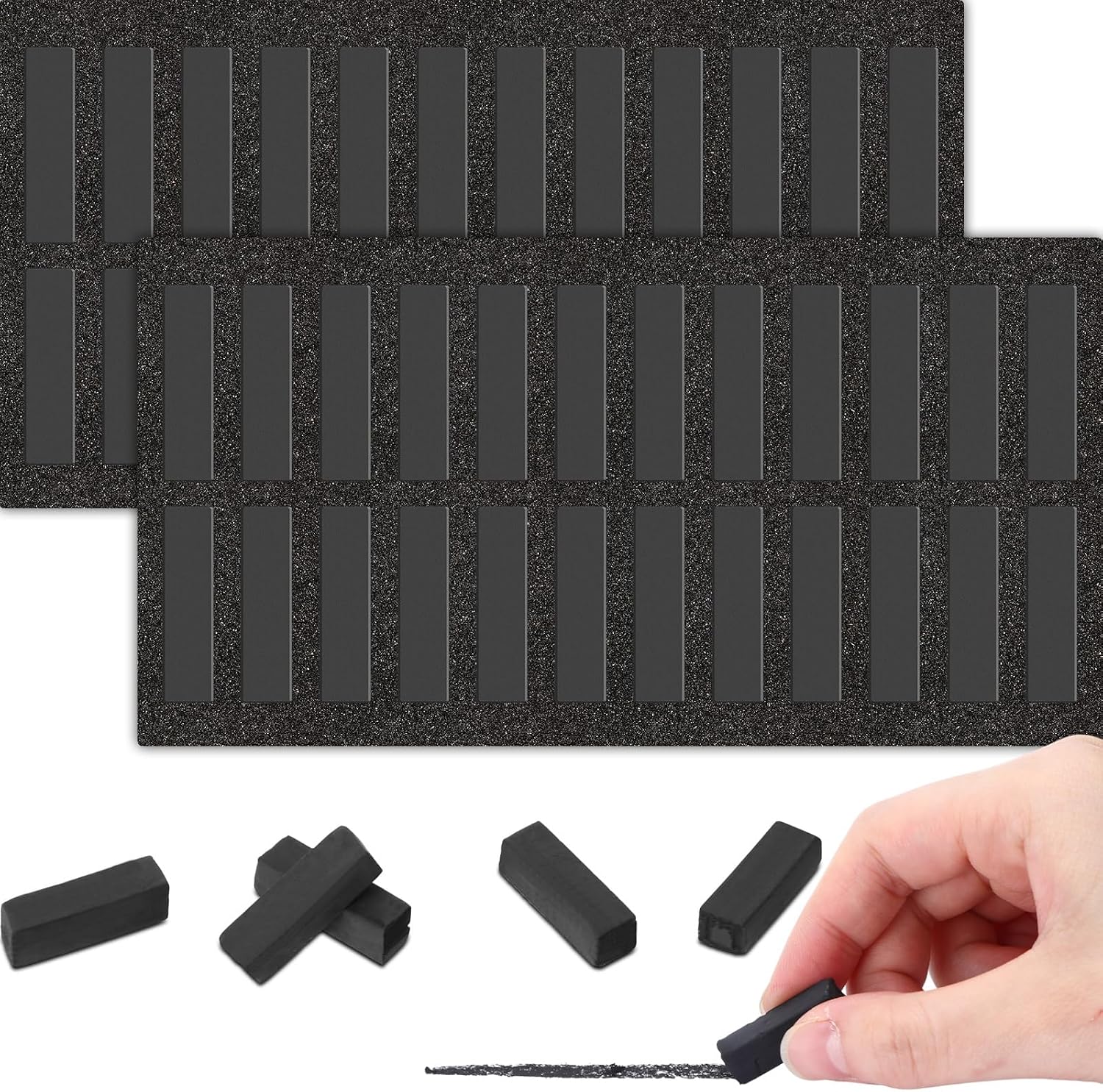 Watersay 48 Pcs Soft Chalk Pastels Set Soft Pastel for Artists Square Sketch Chalk Non-toxic Artist Pastel Sticks for Professional Artists Students and Art Lovers(Black Color,30×8×8mm)