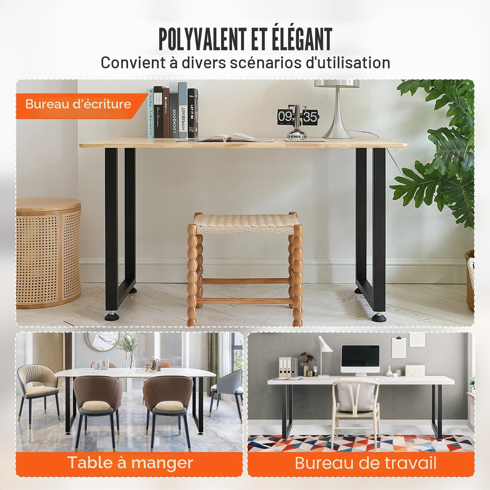 VEVOR Pied de Table 2PCS Pieds de Bureau Réglables Carrés 711 mm en Acier Massif Capacité de Charge 454 kg Pieds de Meubles Noirs Modernes avec Accessoires Nombreux pour Maison Bureau Salle à Manger