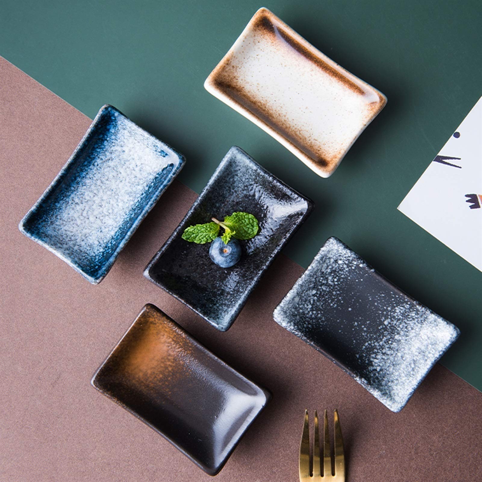 assiette snack 5 pack Sauce de style japonais - DIP Bols Côté Plaque Plats plats en céramique Mini Ramekin Idéal pour Sauce de soja, Ketchup, Assaisonnement plateau snack