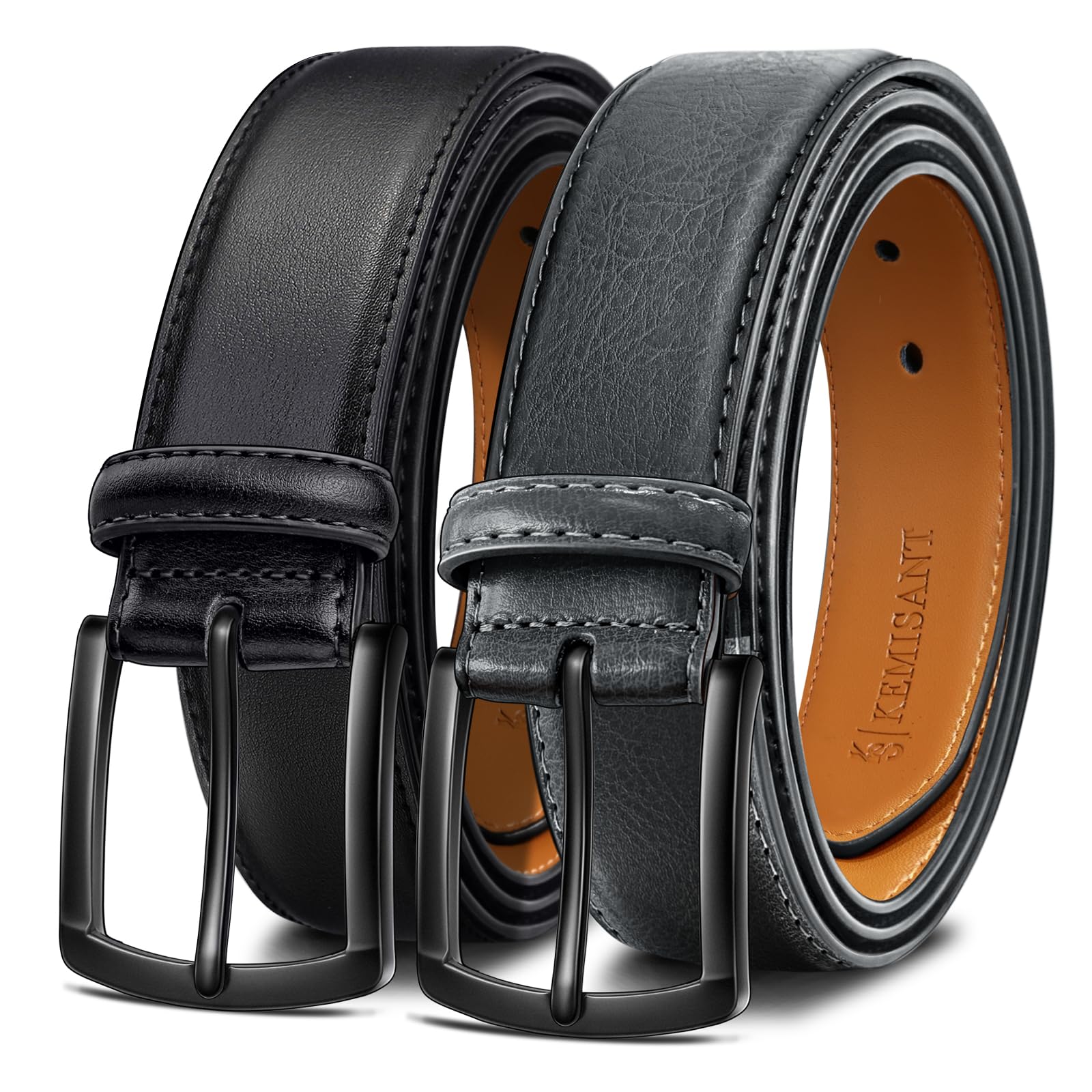 KEMISANT Gürtel Herren 2er, Ledergürtel Herren-gürtel für Jeans,34mm Breit Gürtel,Größe Fest