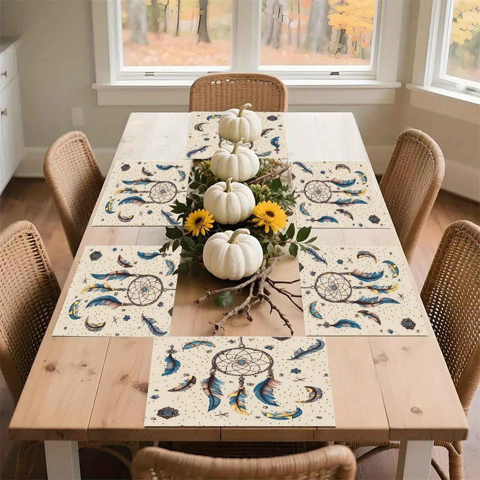 Dream Catcher and Moon Placemats Non-Slip Heat Resistant Table Mats Flax Washable Cloth Place Mats Easy to Clean Premium Placemat for Kitchen Dining Table Decor Party Outdoor