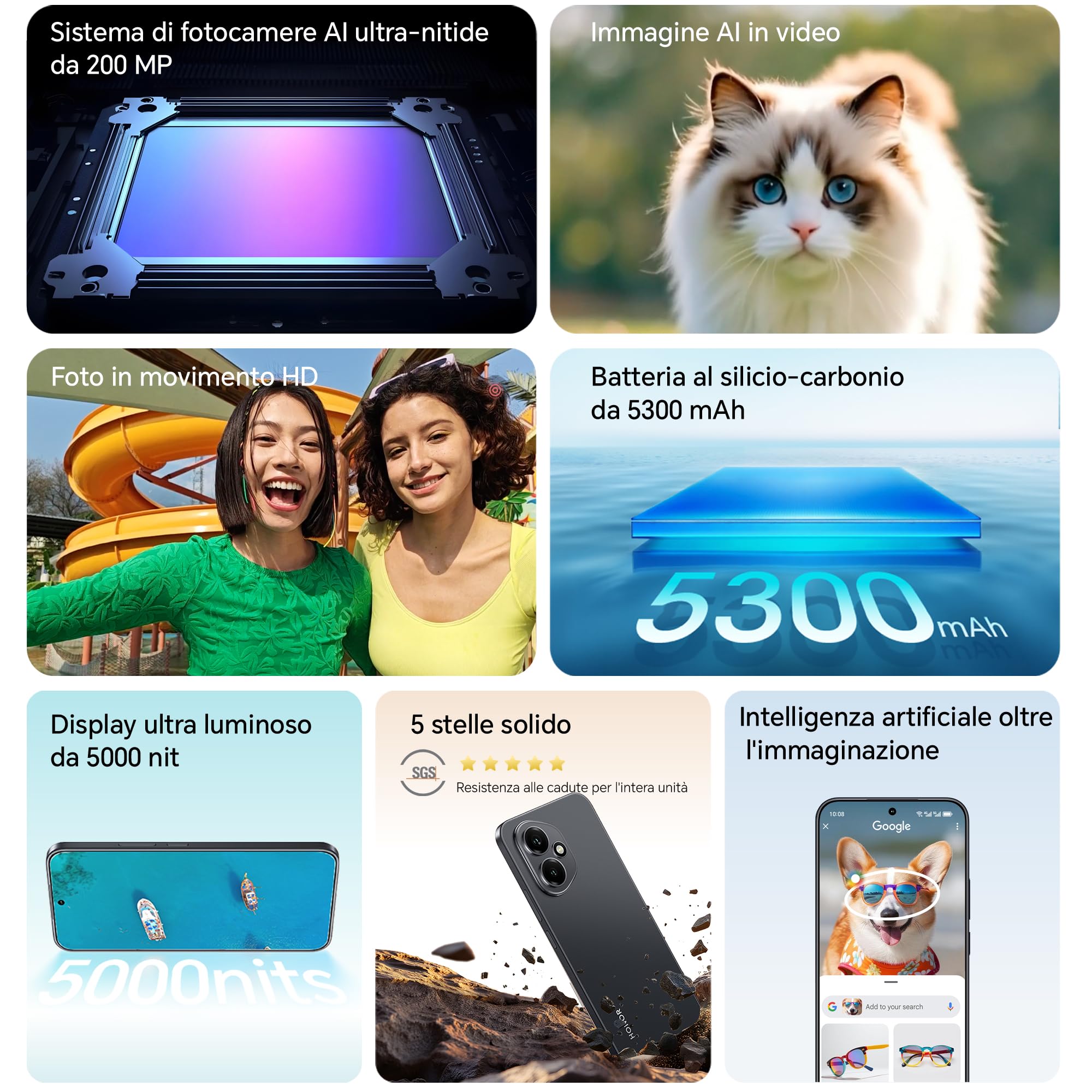 HONOR 400 Smartphone 5G Dual SIM NFC, 8GB/256GB, 200MP con AI fotografica, 6.55 pollici AMOLED Eye-Care Display 5000nit, 5300 mAh, Snapdragon 7 Gen 3, Android 15, Midnight Black, [Versione italiana]