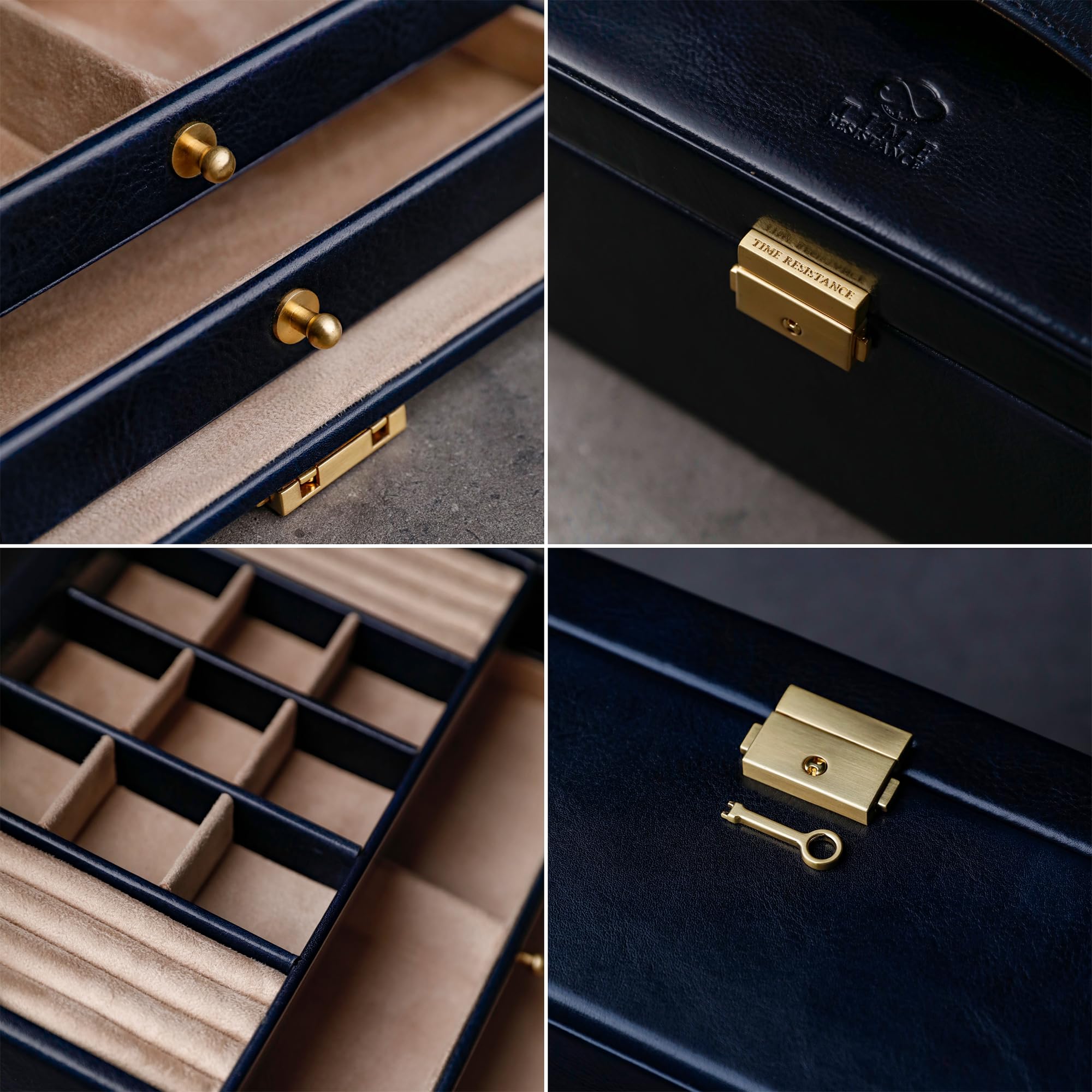 Time Resistance Joyero de Cuero para Mujer y Hombre - Organizador de Joyería Ideal para Pendientes, Collares y Anillos - Hecho a Mano en Italia con Cuero Auténtico de Vachetta