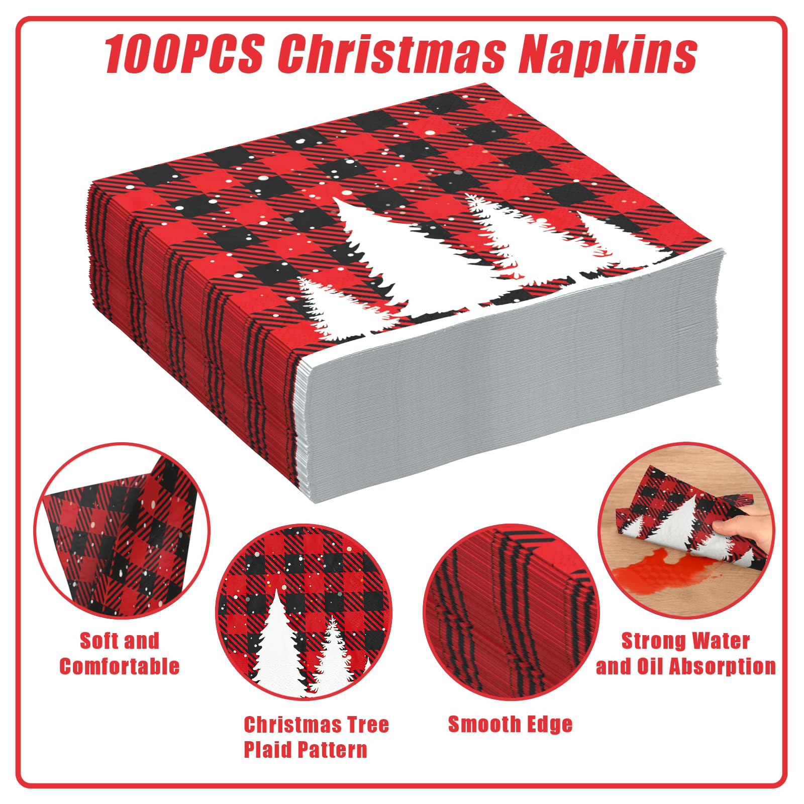 Homlouue 200 platos y servilletas de papel de Navidad, platos y servilletas rojos y blancos desechables, platos y servilletas de Navidad para 50 invitados, decoraciones de mesa de fiesta de Navidad