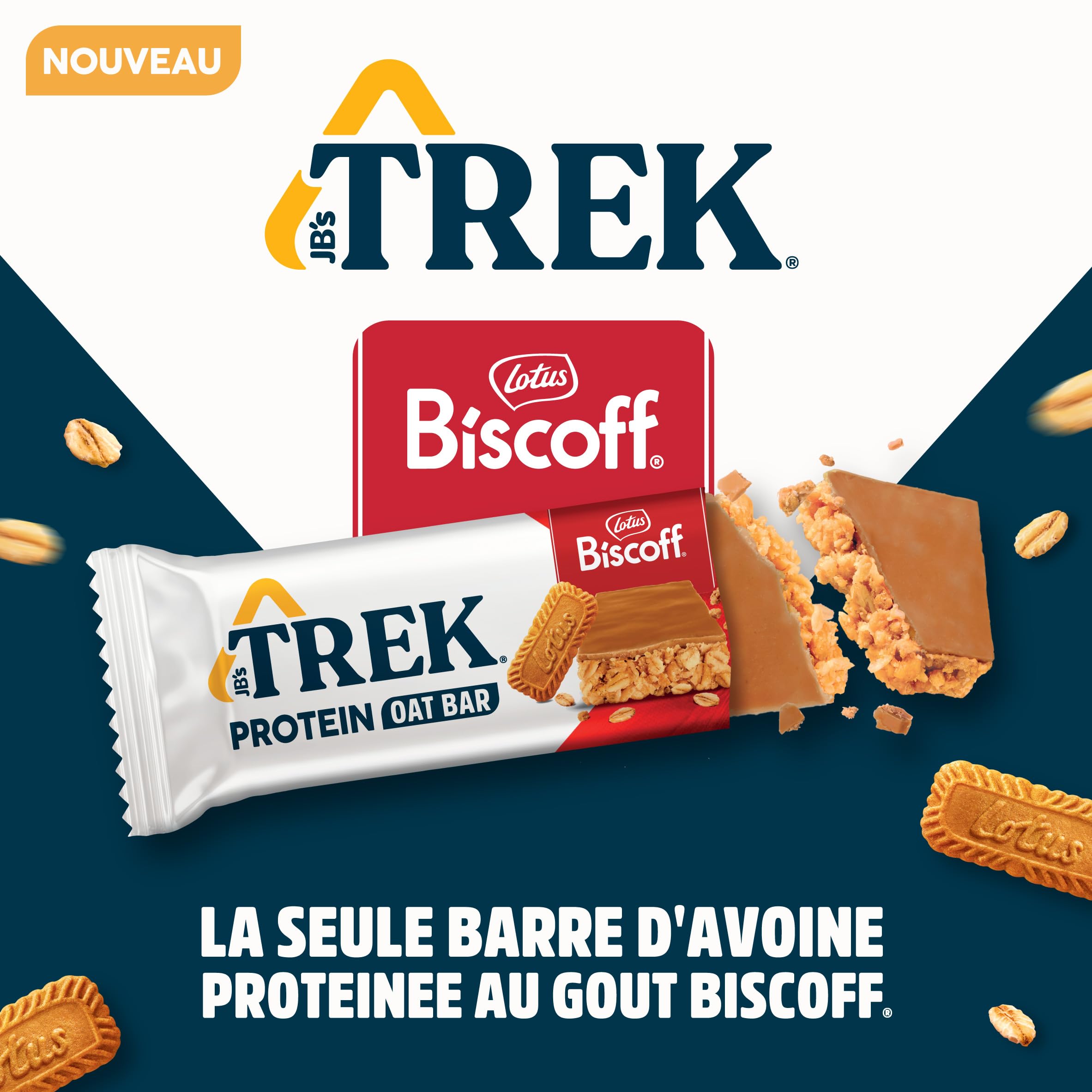 JB's TREK Barres d'Avoine Protéinées Biscoff | Vegan | 16x50g (800g) | 9g Protéine Végétale | Riche en fibres