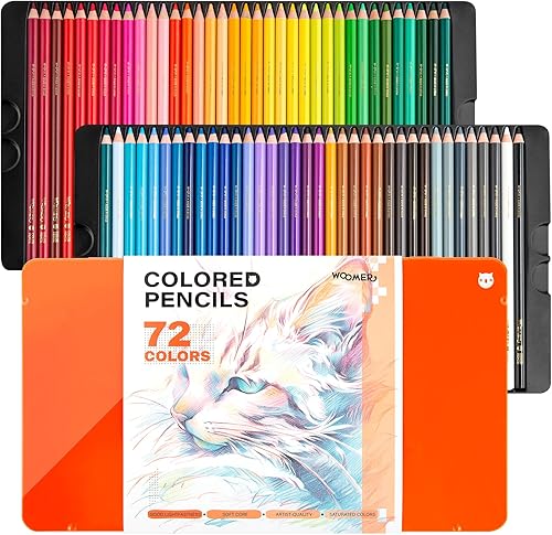 Woomer Juego de 72 lápices de colores para artistas, caja de lata bellamente presentada, núcleo suave, lápices de dibujo profesional numerados para