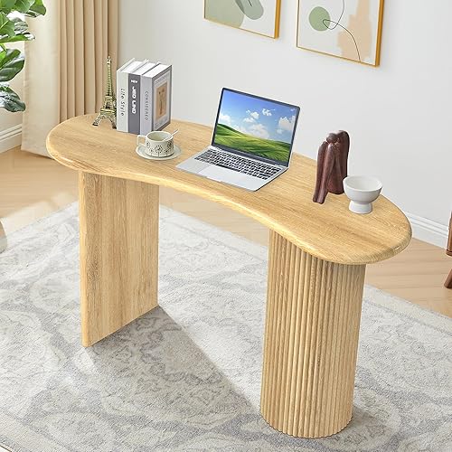 LEVNARY 54.3" Curved Small Computer Desk, Wooden Executive Desk with