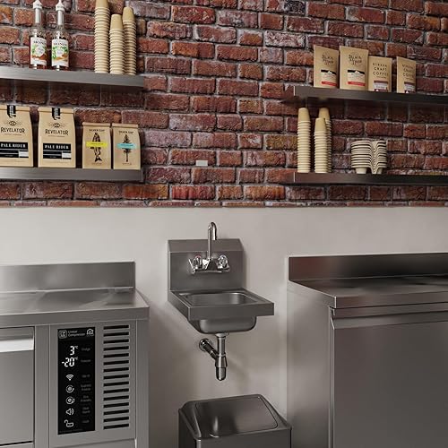 Vista 39 de AmGood Fregadero de mano de acero inoxidable para montaje en pared con grifo Lavabo comercial de lavado de manos para restaurante, cocina NSF