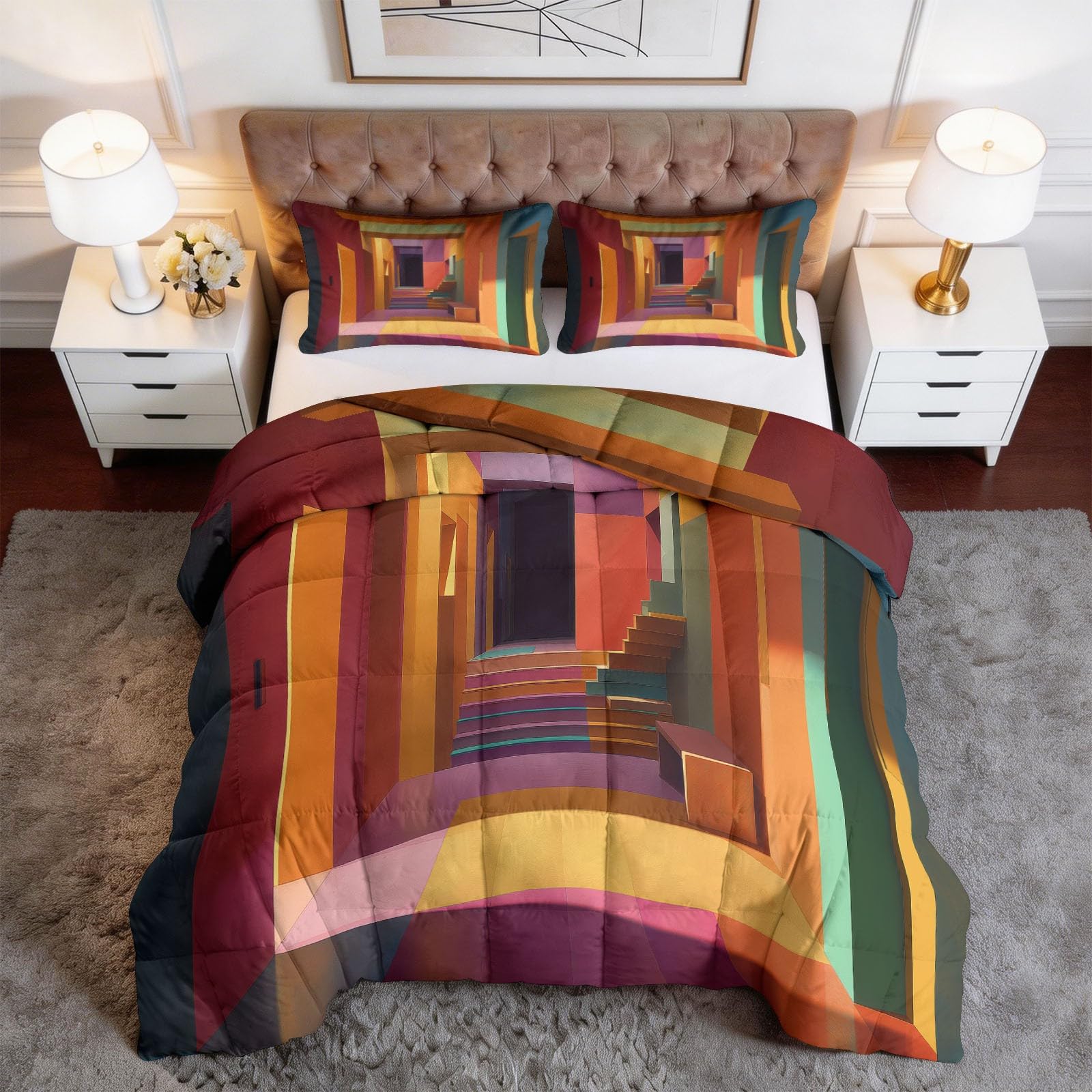 Trapunta Copriletto 150x200 cm Spazio Geometrico Astratto Trapuntino 4 Stagioni Stampa 3D, Trapunta Inverno Estivo, Trapuntato Coperta Letto per Adulti Bambini
