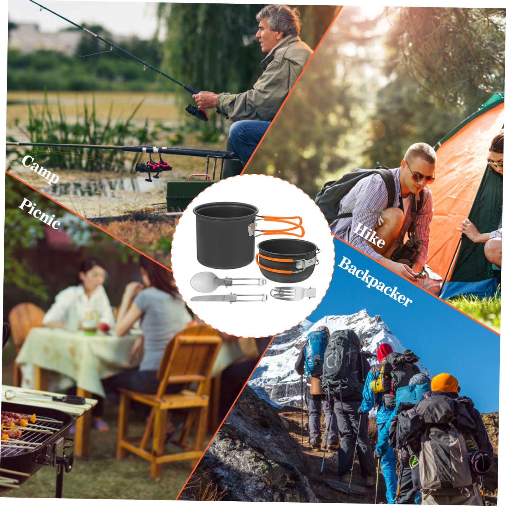 ibasenice 1 Ensemble Casseroles de Camping Kit Ustensiles de Cuisine Portable pour Pique Randonnée et Barbecue Parfait pour Activités Plein Air