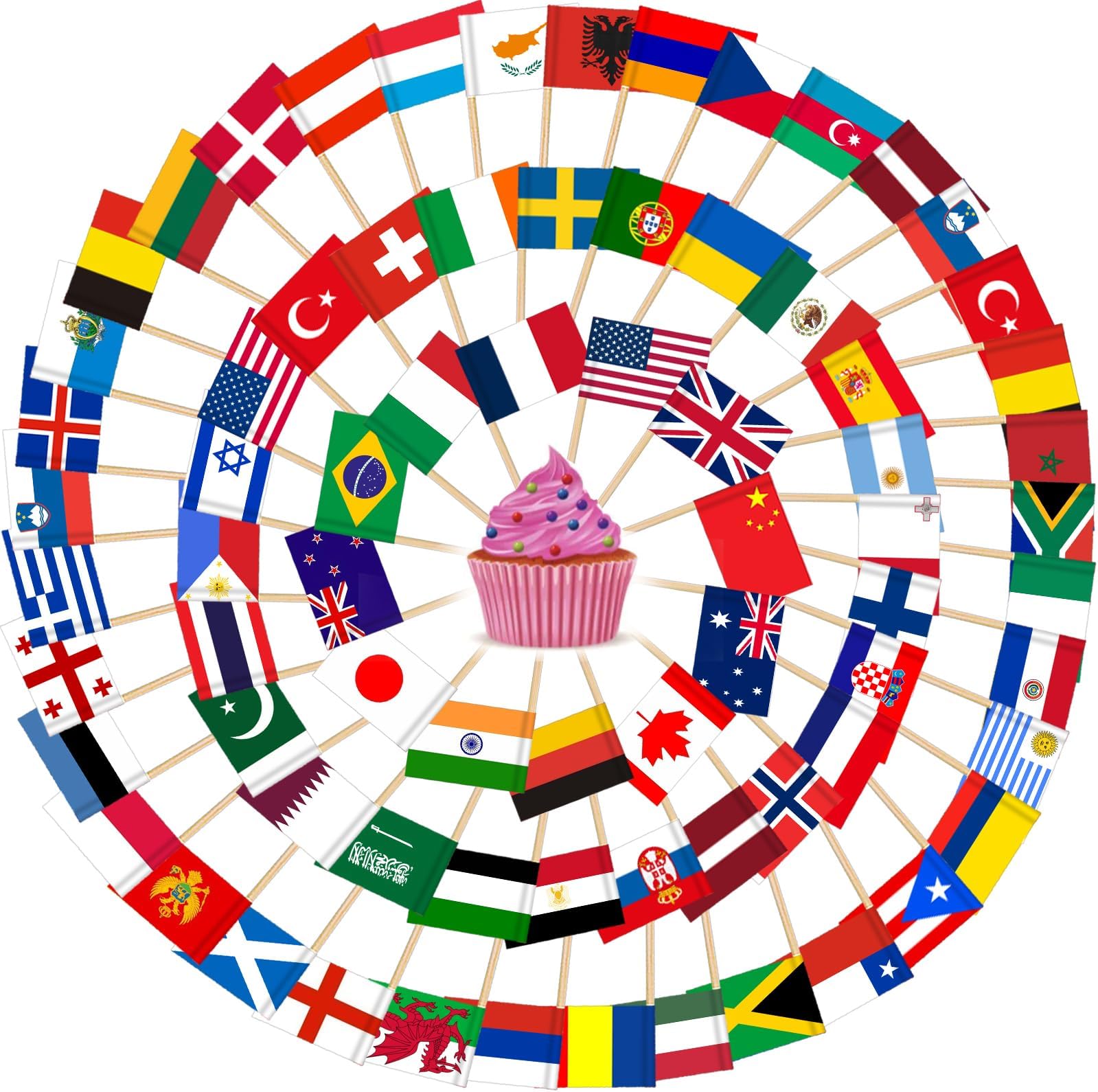 AhfuLife 100/200pcs Different World Flags Toothpick, Different Nations Cupcake Stick Flags for Sandwich Cupcake Toppers Fruit Tableware National Day World Cup Party Supplies Pub Royal Event Decor