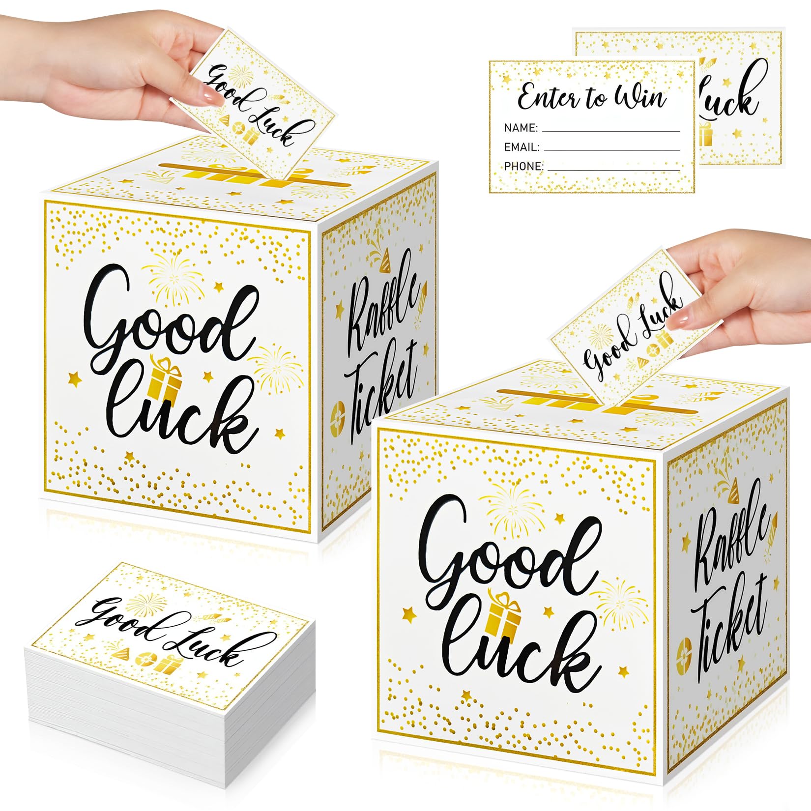 Vidroxin 2PCS Gold Enter to Win Raffle Tickets Boxes with Slot and 200pcs Raffle Cards,Raffle Ticket Holder,Safe Suggestion Box Donation Box for Party Birthday Wedding Contest Carnivals Raffles