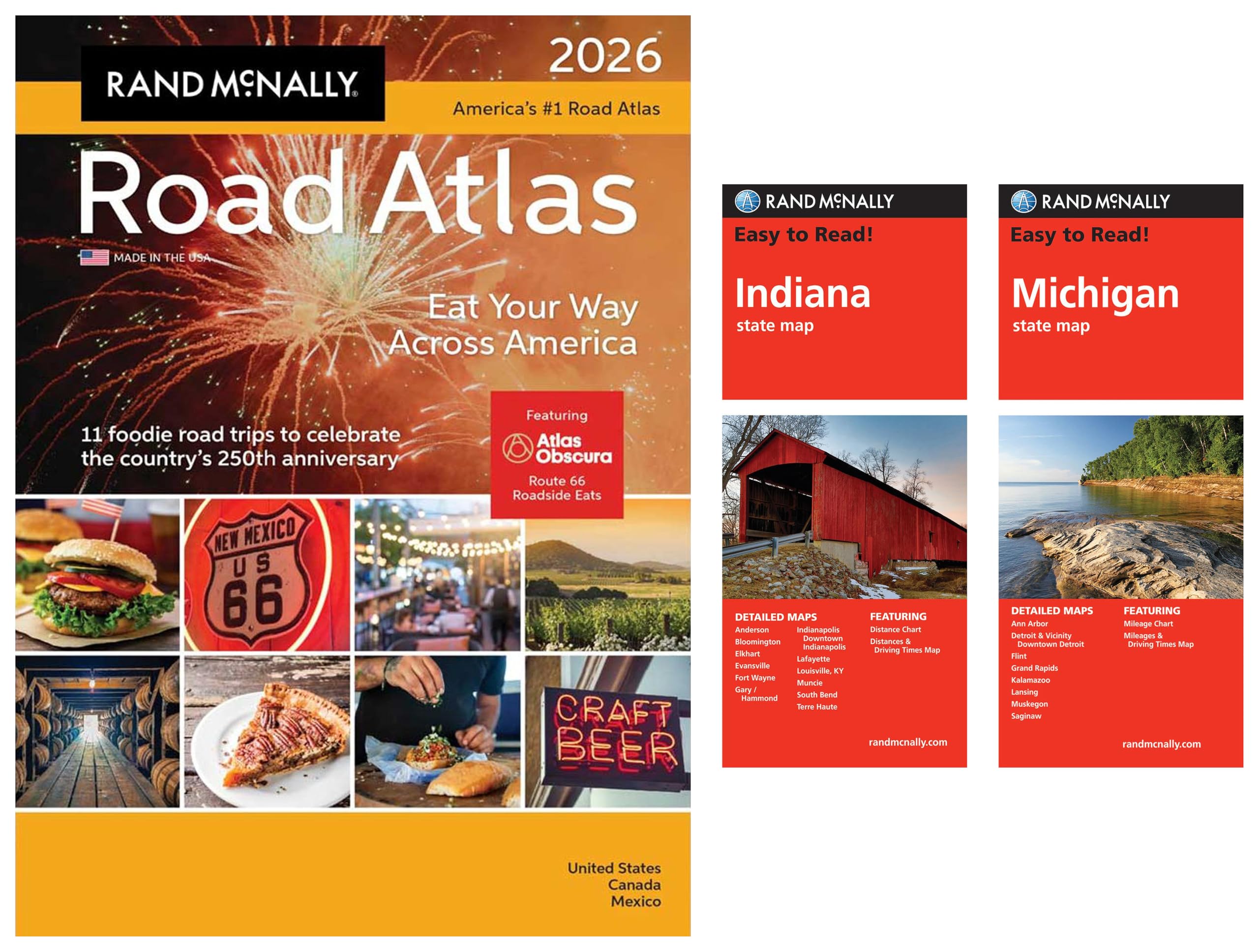 2026 Road Atlas with Easy to Read Indiana & Michigan State Maps