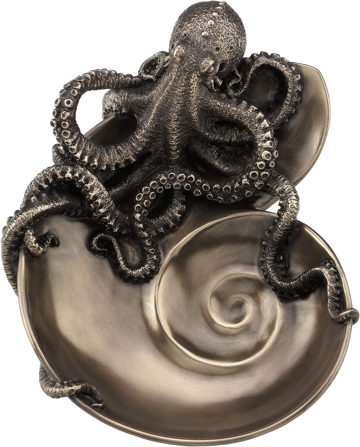 Veronese Design Container of Curiosity Bronze Finish Octopus On Nautilus Shell Tray