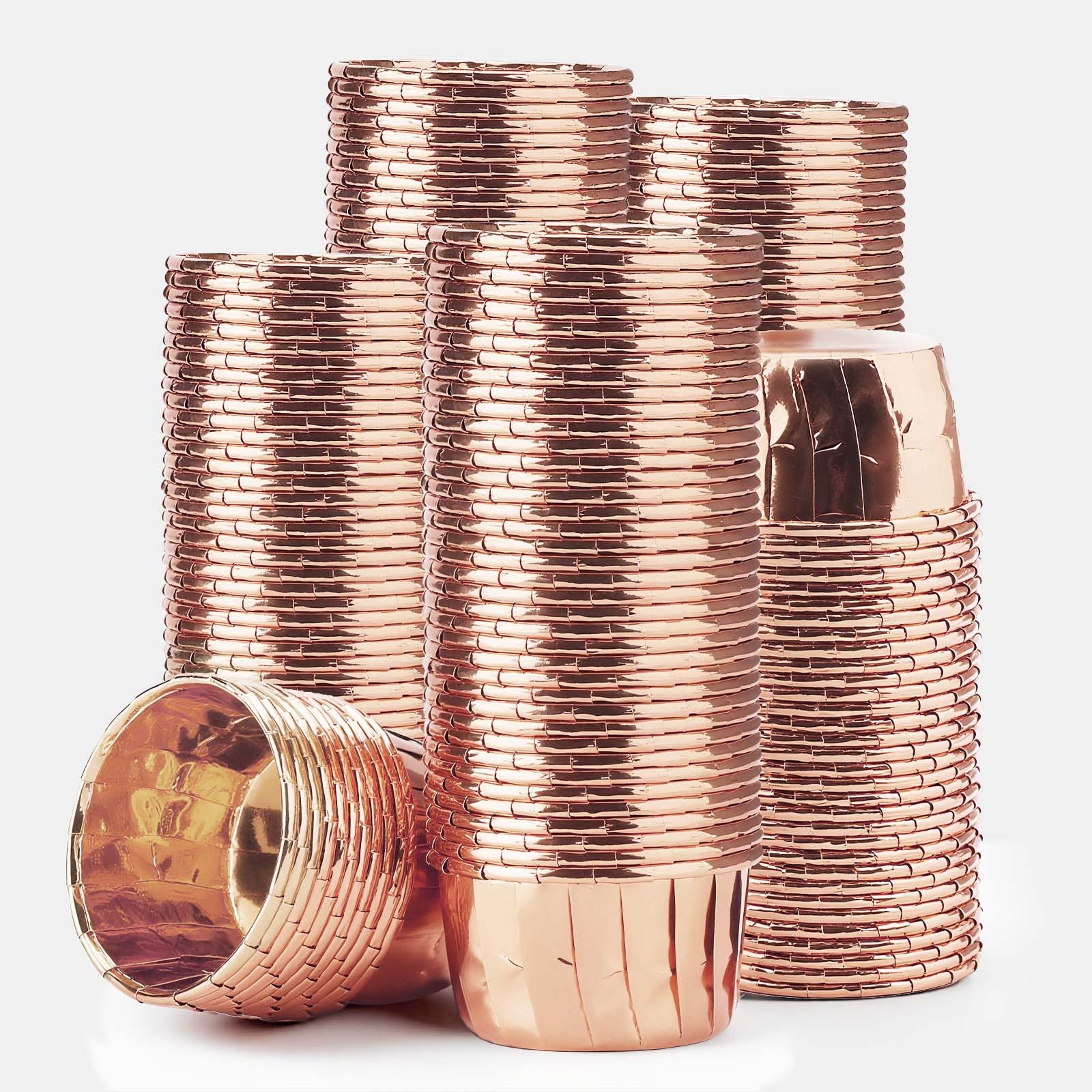 EUSOAR Cupcake Liners, 200pcs 3.5oz Disposable Ramekins Muffin Dessert Containers, Aluminum Foil Wrappers Paper Cupcake Liners Mini Cheesecakes Cups Holder for Birthday Wedding Party-Rose Gold