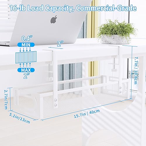 Miniatura 2 de Bandeja de organización de cables para debajo del escritorio, organizador de cables con montaje de abrazadera, sin taladro, acero al carbono, caja