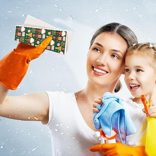 Miniatura 7 de Whaline 6 paños de cocina suecos de Navidad, estilo bohemio, árbol de Navidad, arco iris, corazón, trapos de cocina, reutilizables, lavables, de