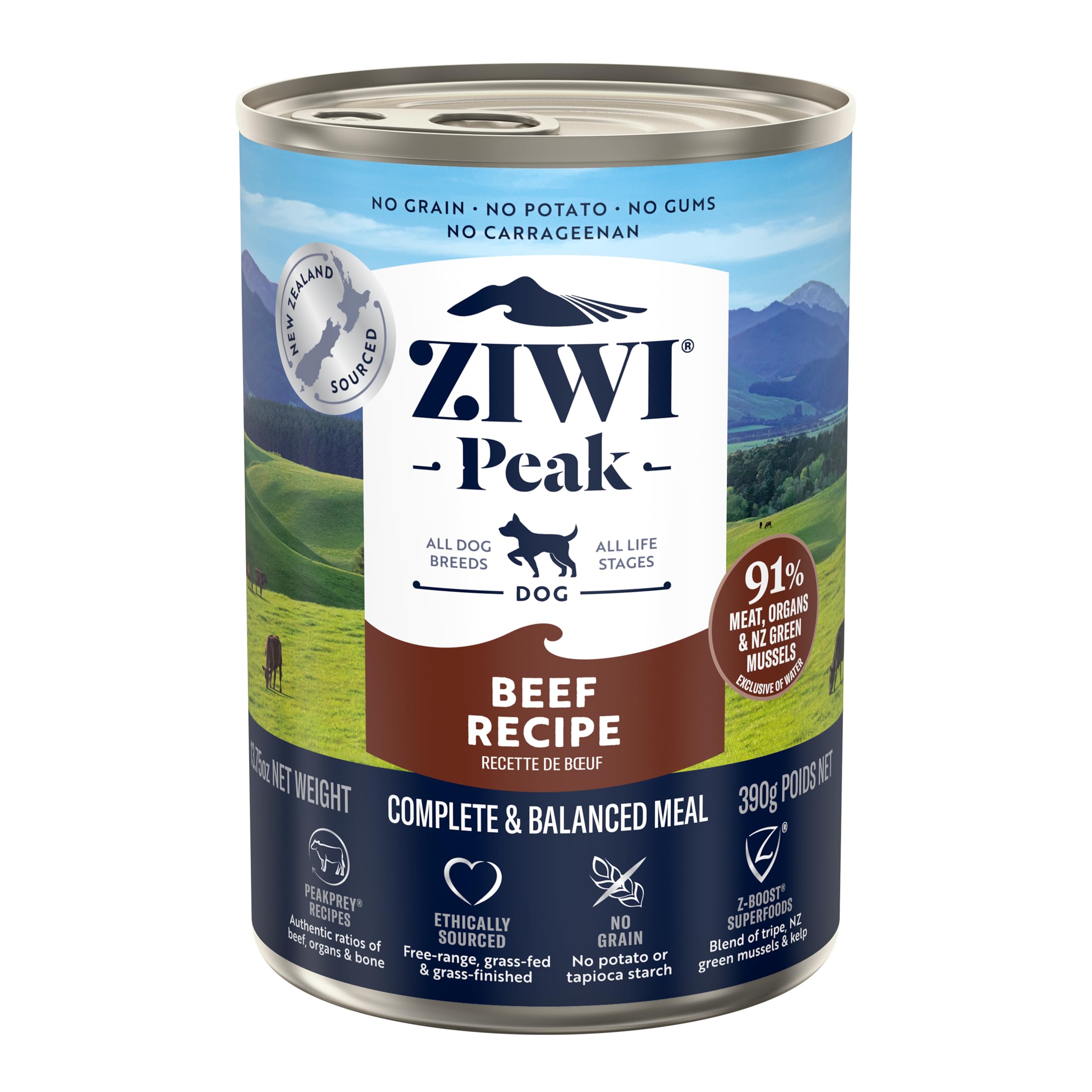 ZIWI Peak Canned Wet Dog Food – All Natural, High Protein, Grain Free, Limited Ingredient, with Superfoods (Beef, Case of 12, 13.75oz Cans)