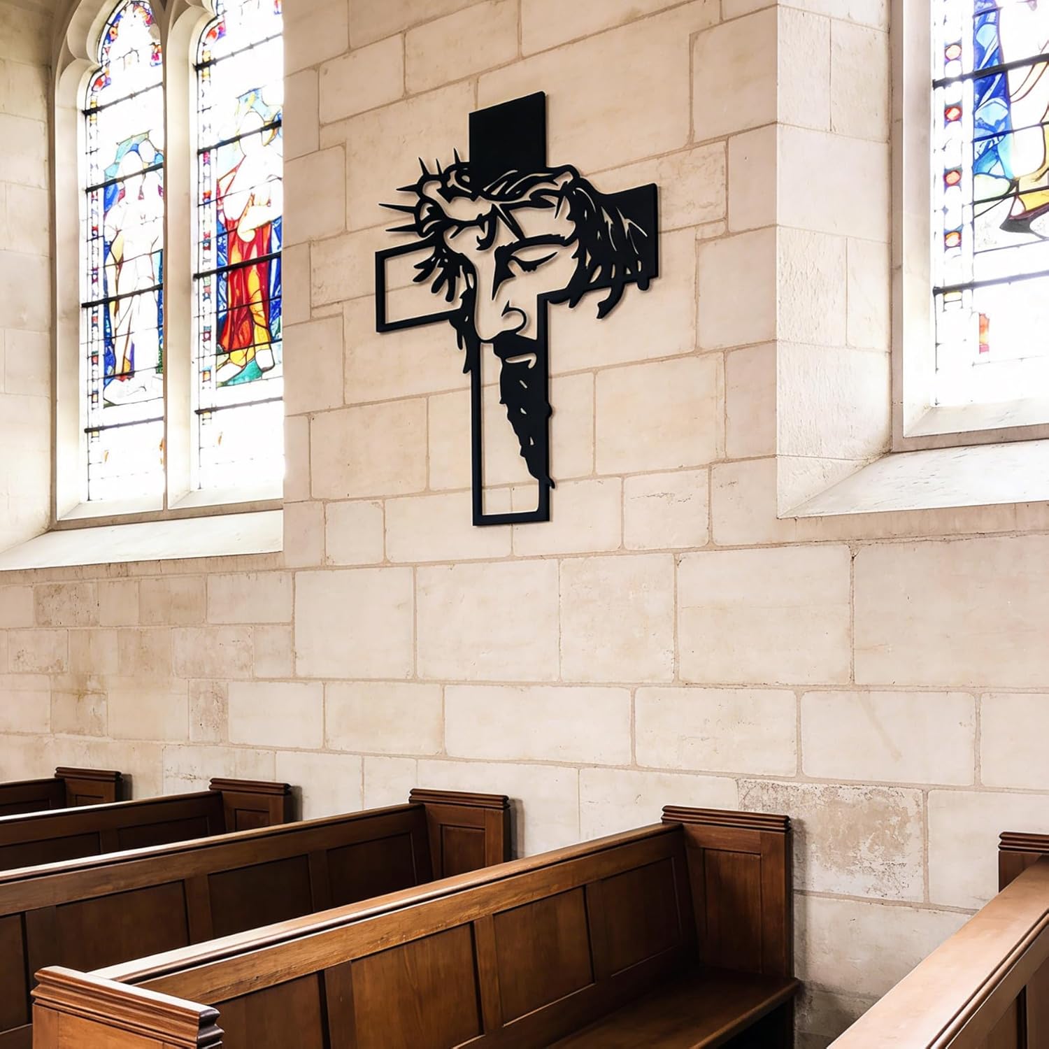 ブラック イエス ウォール クロス 装飾 メタル 十字架 壁掛け クリスチャン ウォールアート 自宅 リビングルーム 寝室 オフィス