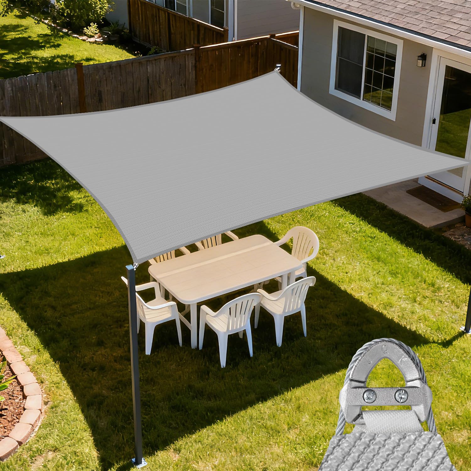 E&K Sunrise 20' x 24' Sun Shade Sail Rectangle Canopy Shade Cover with A Ring Steel Cable Wire UV Block for Pergola Patio Backyard Garden Deck Outdoor (Light Gray)