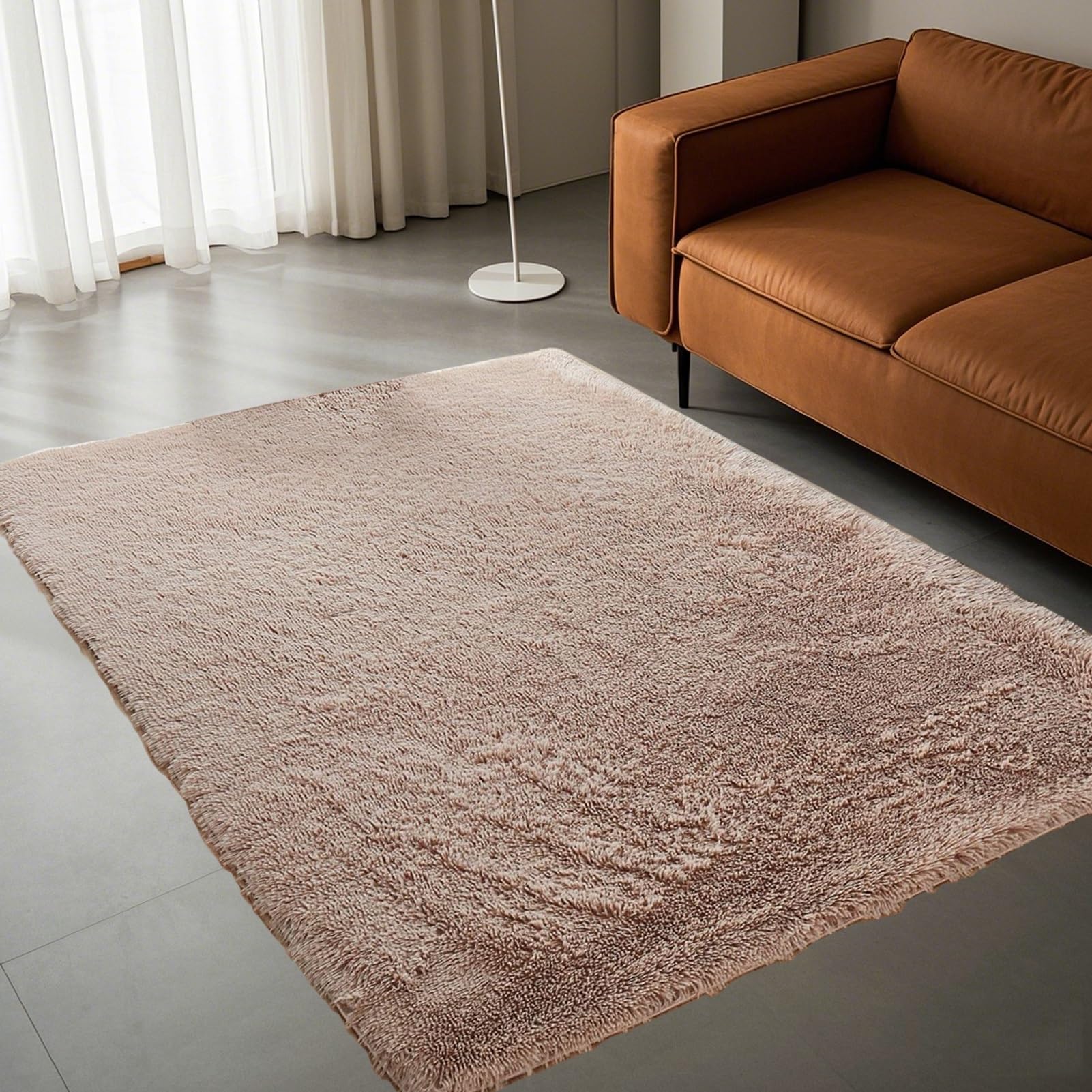 STGAO Tapis de Salon 50 x 130 cm Antidérapant Tapis Salon à Poils Longs Facile à Maintenir pour Salon, Chambre à Coucher, Canapé, Chambre d'enfant, Beige