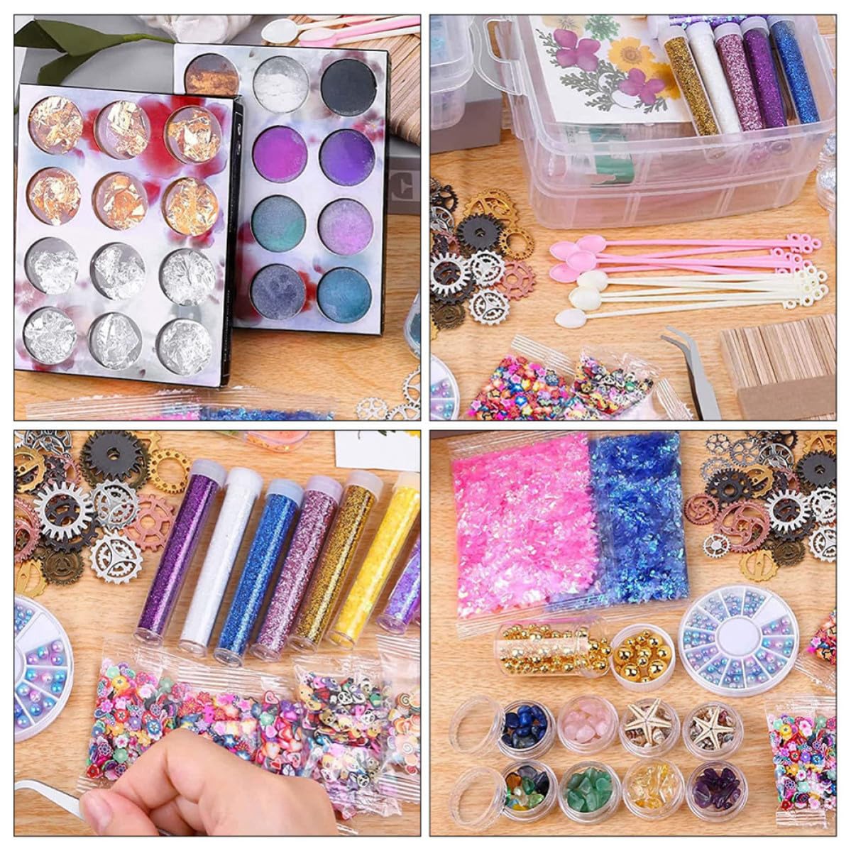 POPETPOP Kit per Resina e Fiori Secchi, Kit per Resina Cristallo Epossidica, Accessori per Fai da Te in Plastica, Legno, Acciaio Inox e Pasta Morbida, e Amanti dei Lavori Creativi