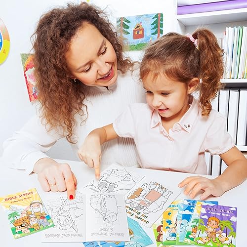 Miniatura 6 de Zainpe 24 libros para colorear de historias bíblicas cristianas para niños, libro de dibujo artístico con patrón de cruces del arca de Jesús de Noé