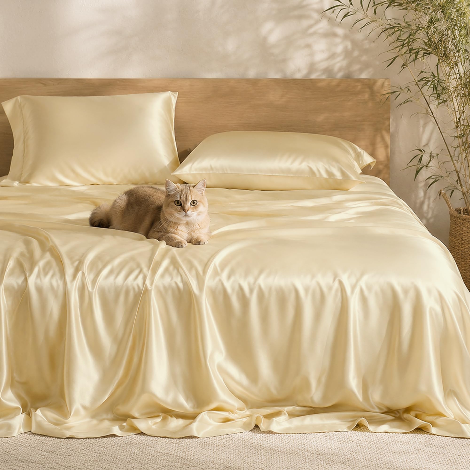 Wonderful Light Champagne 100% Rayon Derived From Bamboo Sheet Set King Size - Cooling Bed Sheets For Hot Sleepers, Purewoven Silky Soft & Breathable 4Pc Bedding 15" Deep Pocket,