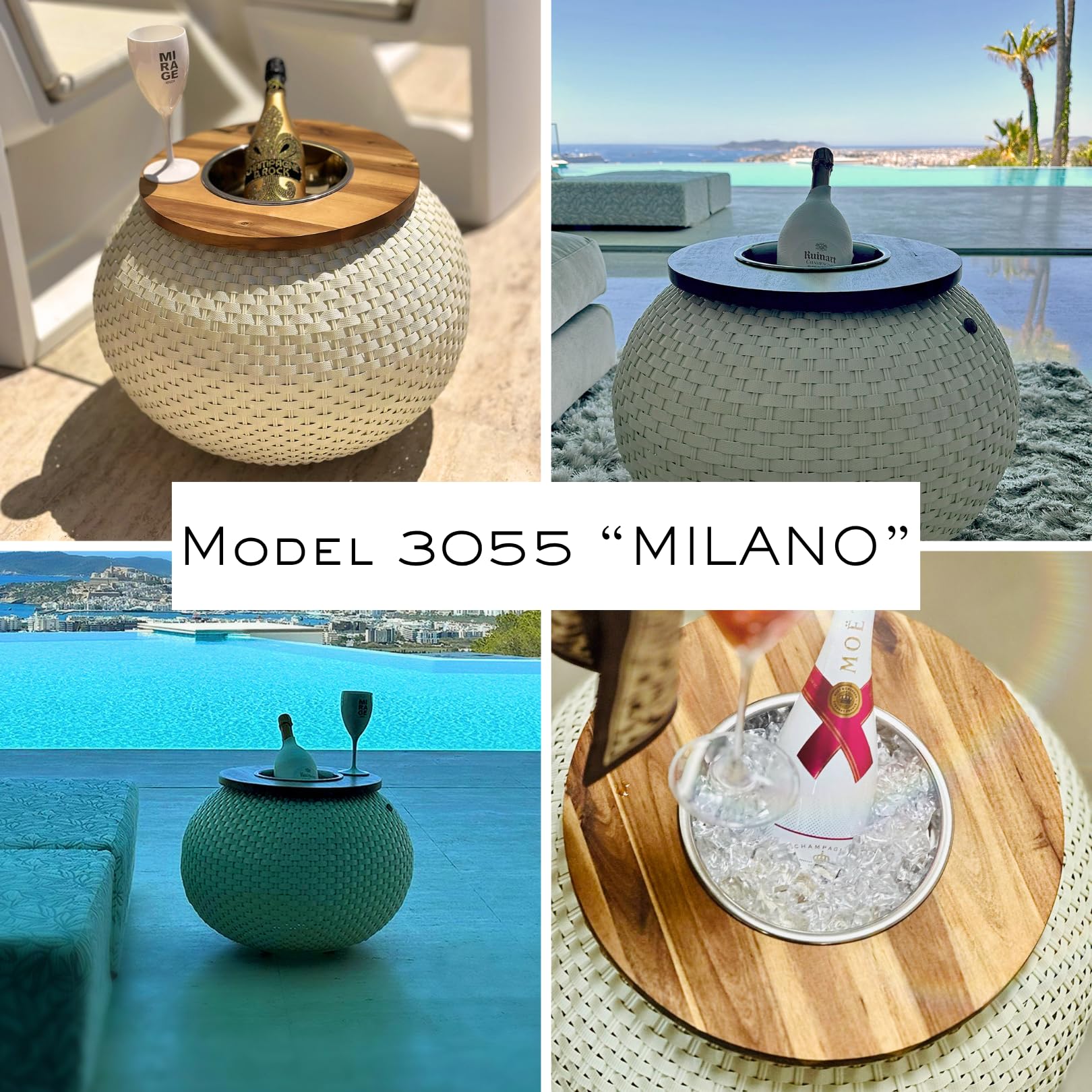 Beistelltisch Milano mit Kühlfunktion & integriertem Edelstahl-Getränkekühler | 3-in-1 Outdoor Loungetisch für Garten, Terrasse & Balkon | wetterfest & UV-beständig | Champagne