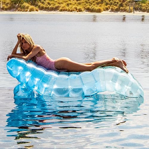 Miniatura 2 de FUNBOY Tumbona inflable gigante de lujo tricolor azul, flotador de piscina para adultos, material azul transparente, perfecto para una fiesta de