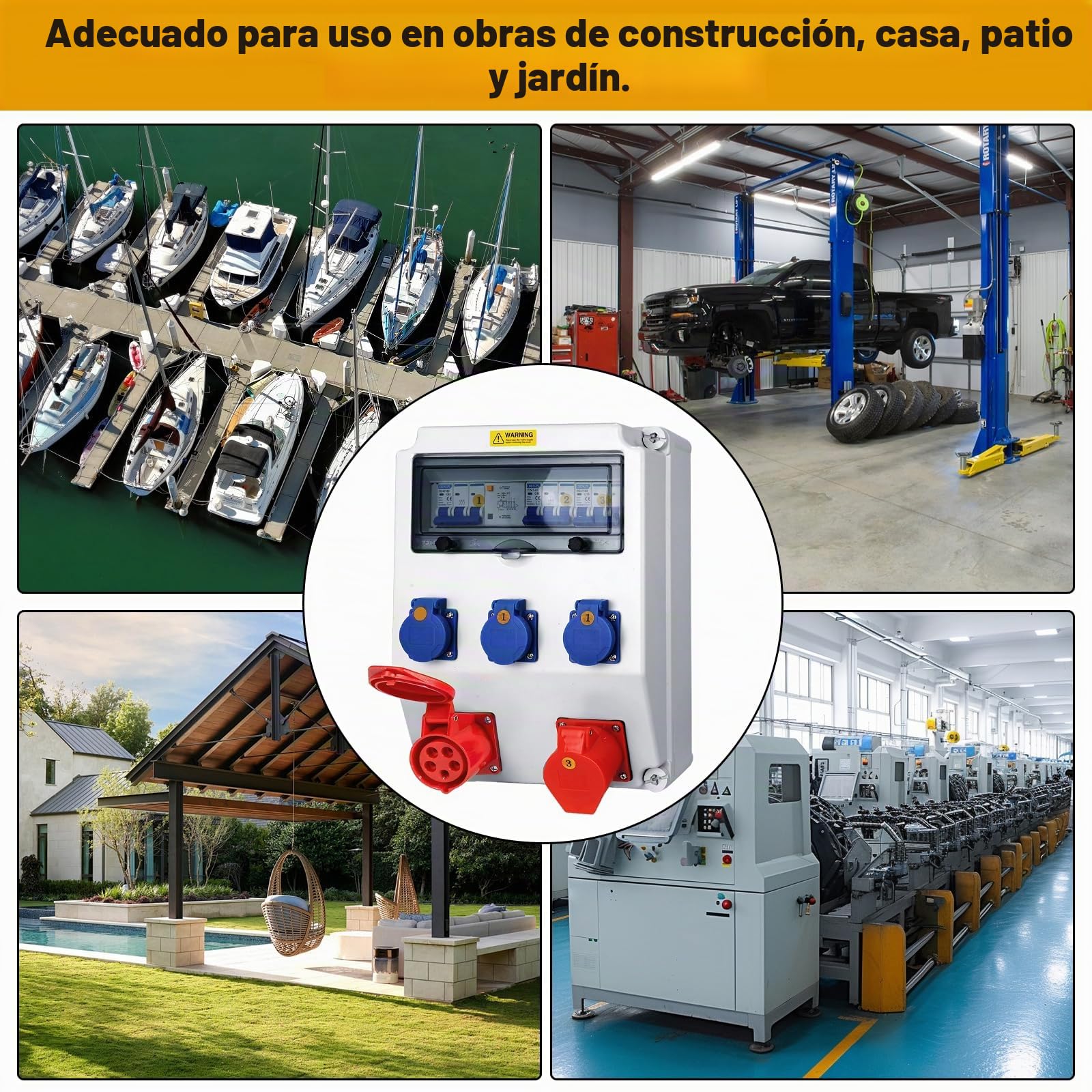 Distribuidor de Corriente para Construcción, Distribuidor de Pared para Obras con Disyuntor, 5P CEE Socket y Schuko Socket, Distribuidor de Consumo Eléctrico para Talleres y Fábricas