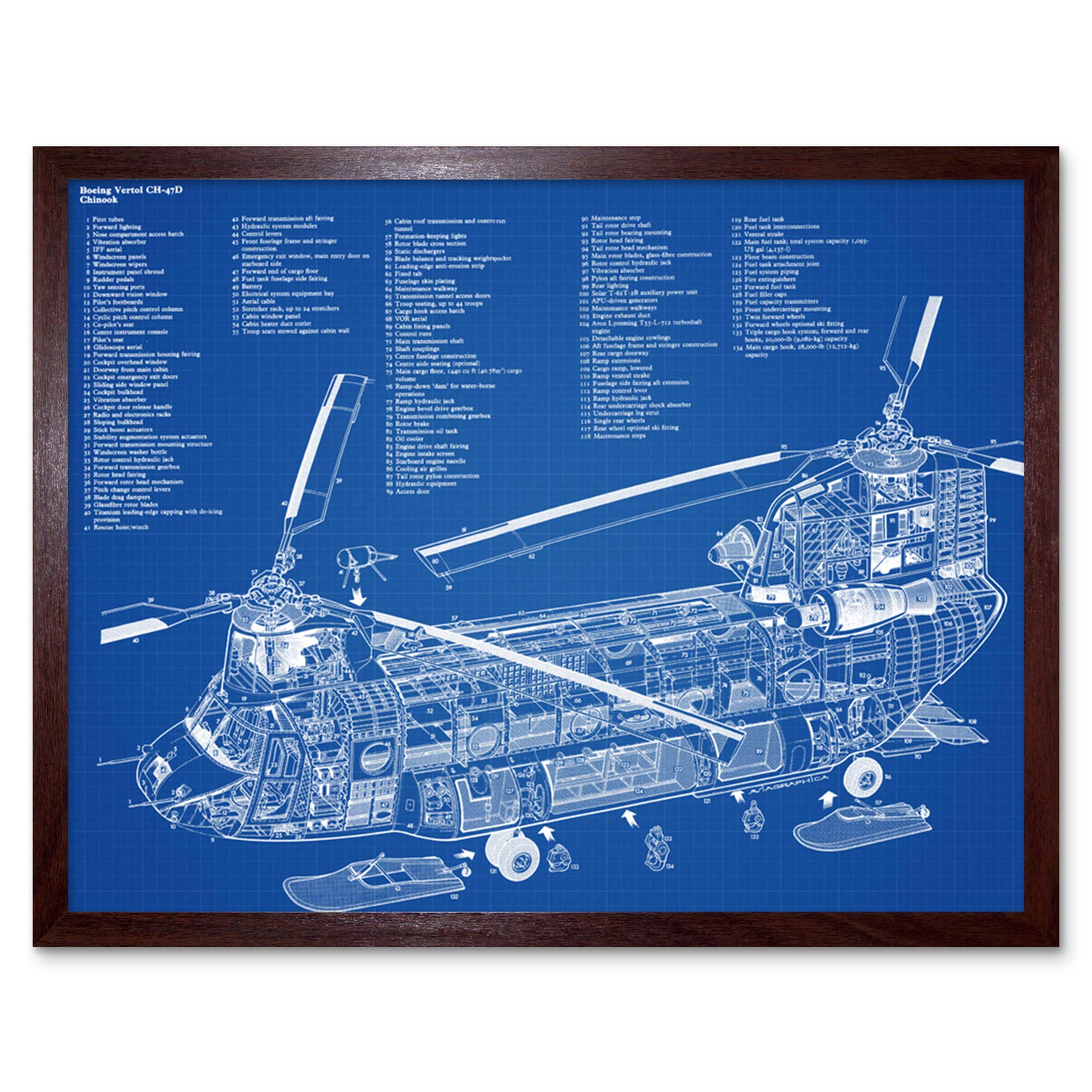 Artery8 Framed Brown 12X16 Chinook Helicopter Ch-47D Military Transport Patent Plan Art Print Framed Poster Wall Decor 12X16 Inch