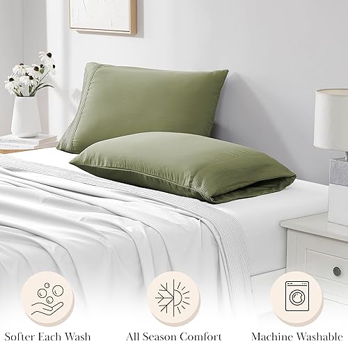 Miniatura 3 de Southshore Fine Linens - Vilano Springs - Par de fundas de almohada plisadas, color verde salvia, estándar (Queen)