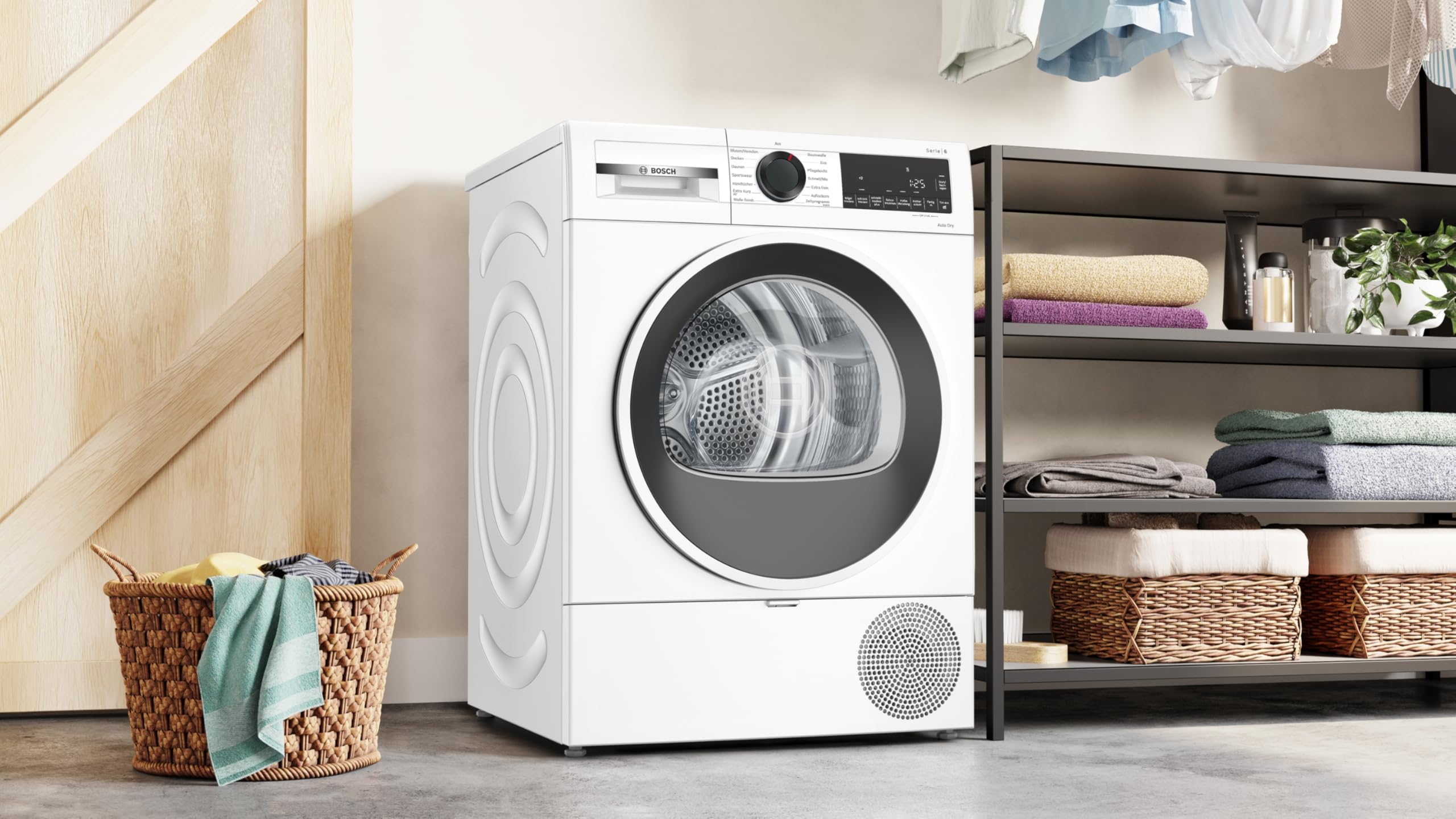 Bosch Secador de bomba de calor WQG241001, serie 6, 9 kg, Autodry, secado rápido 40, función de reposición, sistema de secado sensible, media carga, diseño antivibración, 63 dB, control táctil