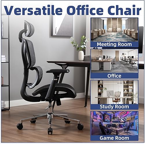 Miniatura 8 de Silla de escritorio ergonómica para oficina en casa, silla de oficina de malla ejecutiva con ruedas, silla giratoria para computadora, altura