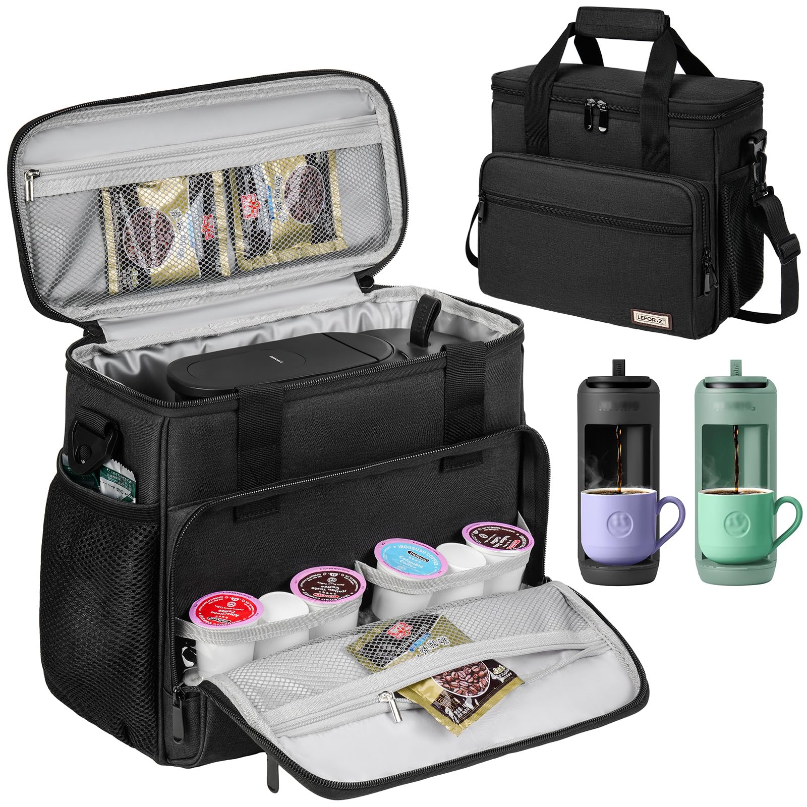 Coffee Maker Travel Bag Compatible with Keurig K-Mini Mate/Mate Plus,Single Serve Coffee Brewer Carrying Case with Multiple Pockets for K-Cup Pods & Accessories,Gift for Coffee Lovers,Easy-Clean,Black Black-For K-Mini Mate Compatible with K-Mini Mate