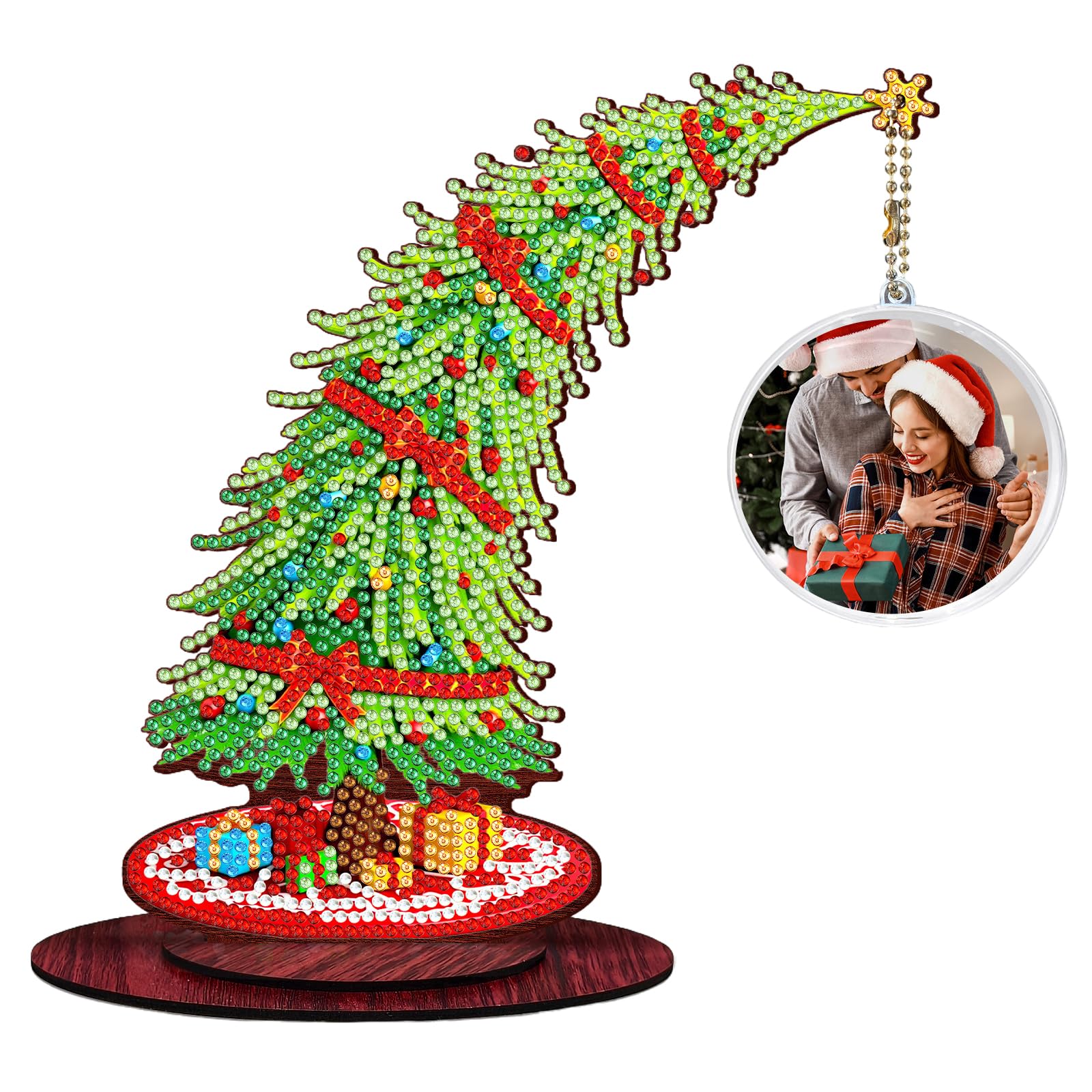 DIY Diamond Dots Desktop & Tabletop Ornament, Photo Xmas Tree, Crystal Special Shaped 5D Diamond Art Kit for Adults - Home Office Desk Decor, Relaxing Craft Gift Idea(Xmas Tree)